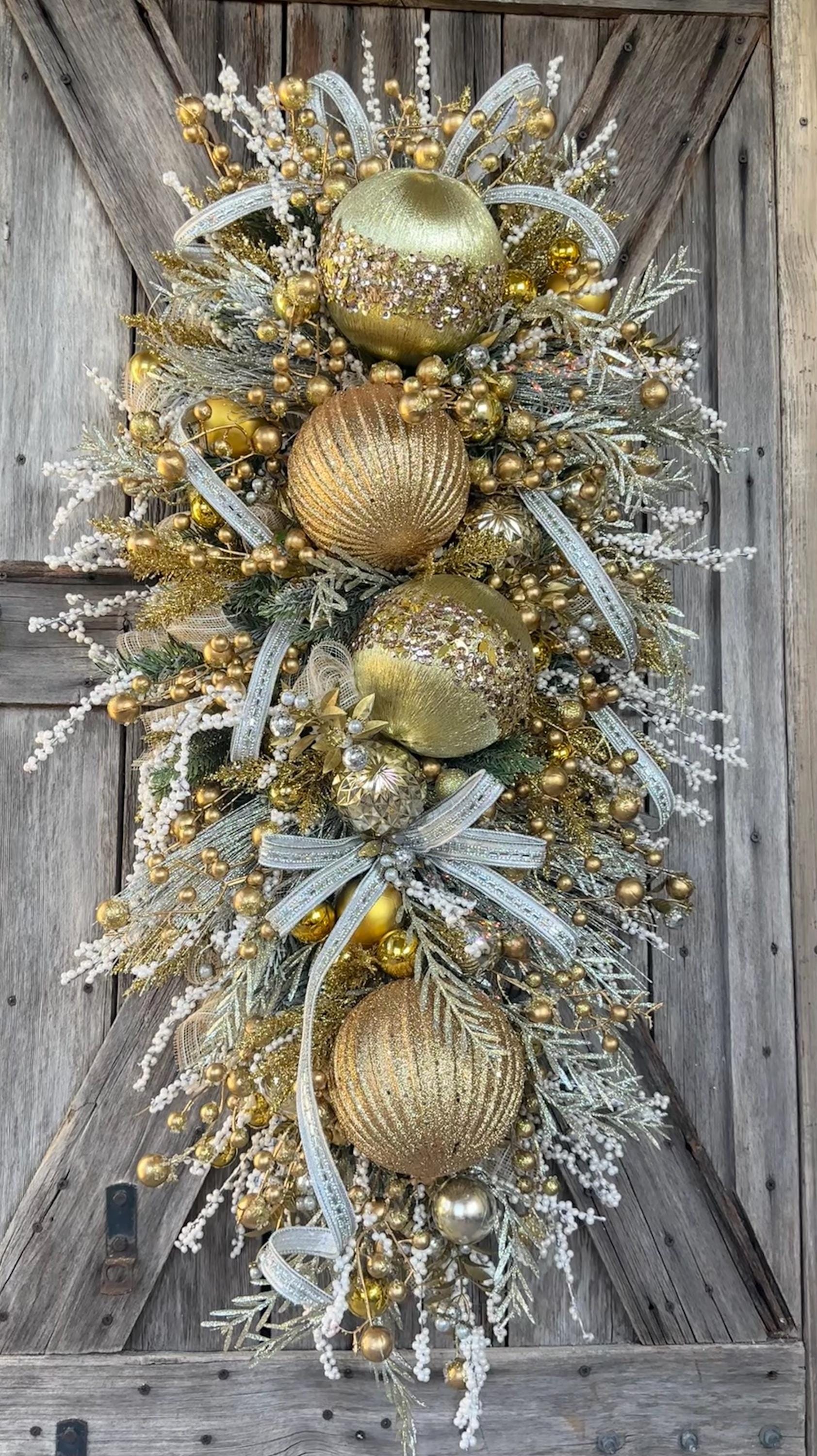Gold Christmas Decor, Metallic Christmas, Christmas Swag, Christmas Wreath, Christmas Door Hanging, Holiday Swag