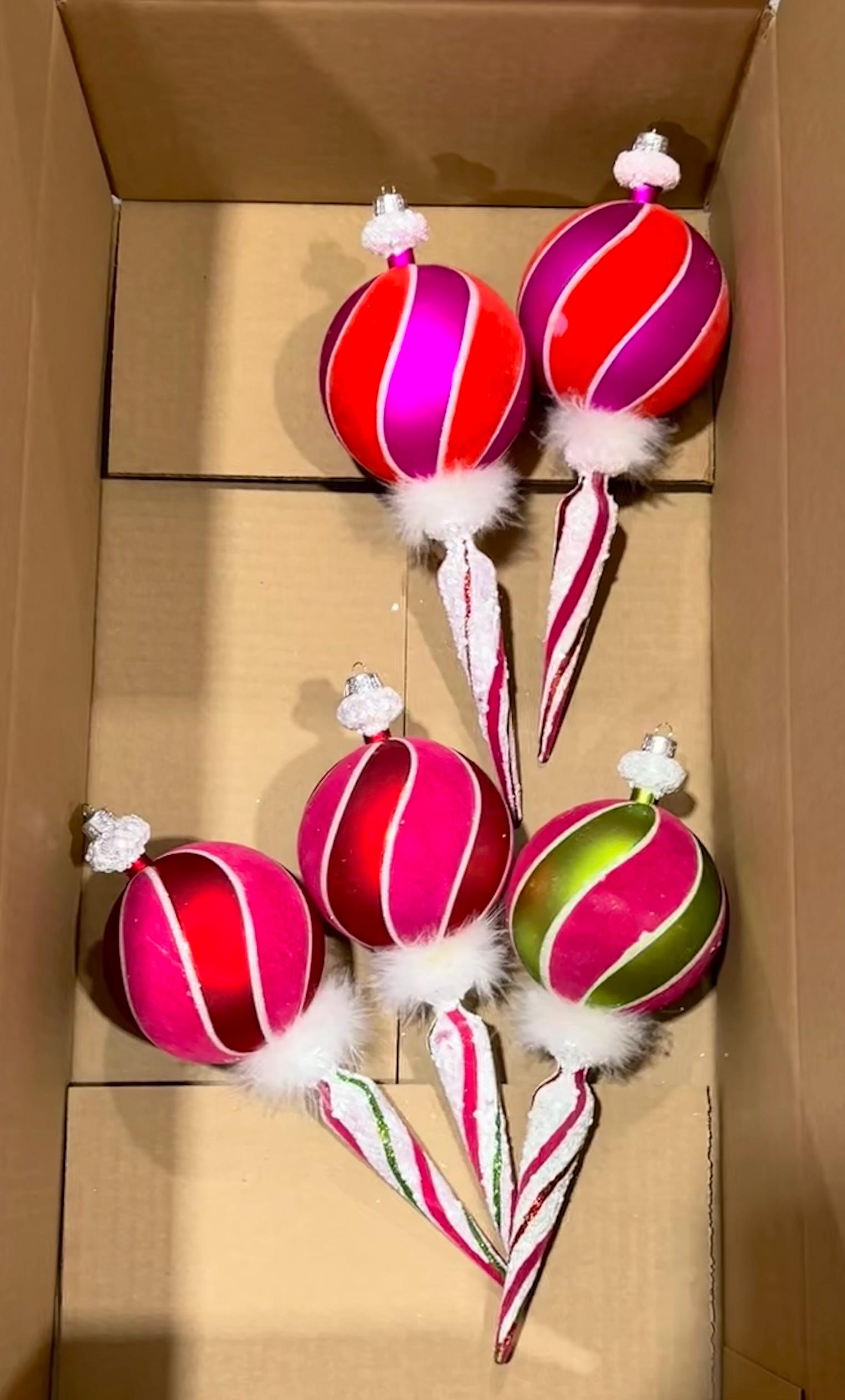 Box of Vintage Glitterville Ornaments, 5~ Used, Warehouse Sale