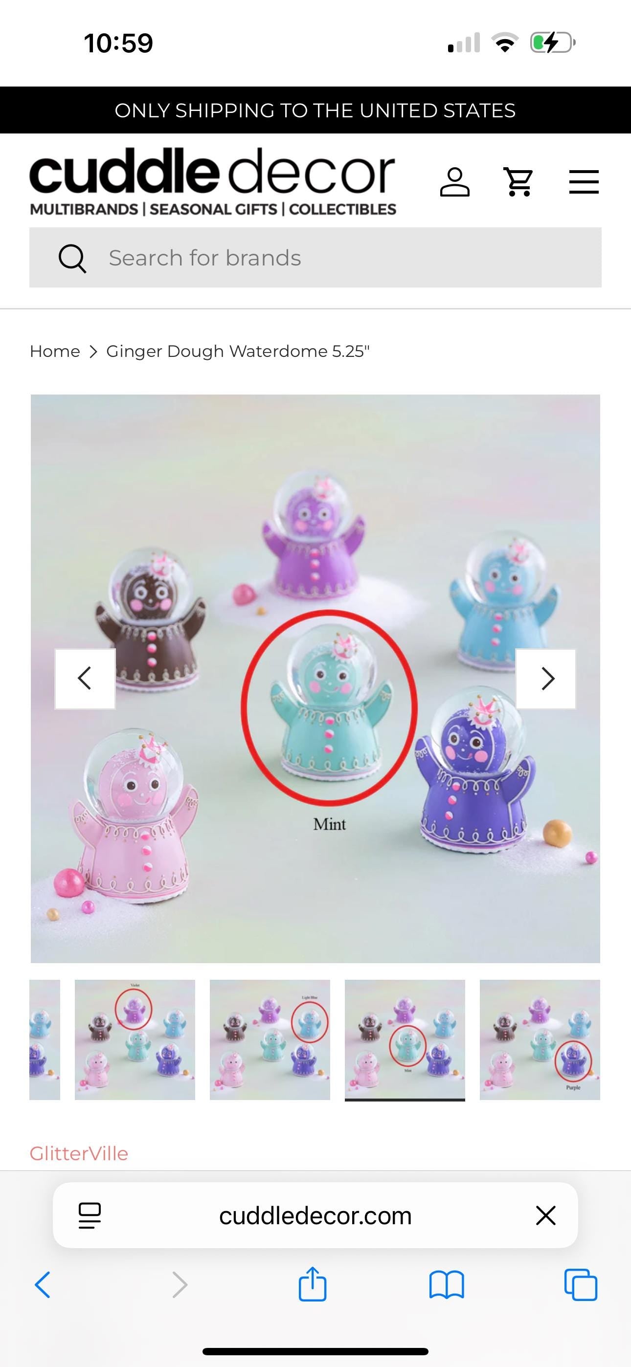 Glitterville Mint Gingerbread Snowglobe, Warehouse Sale