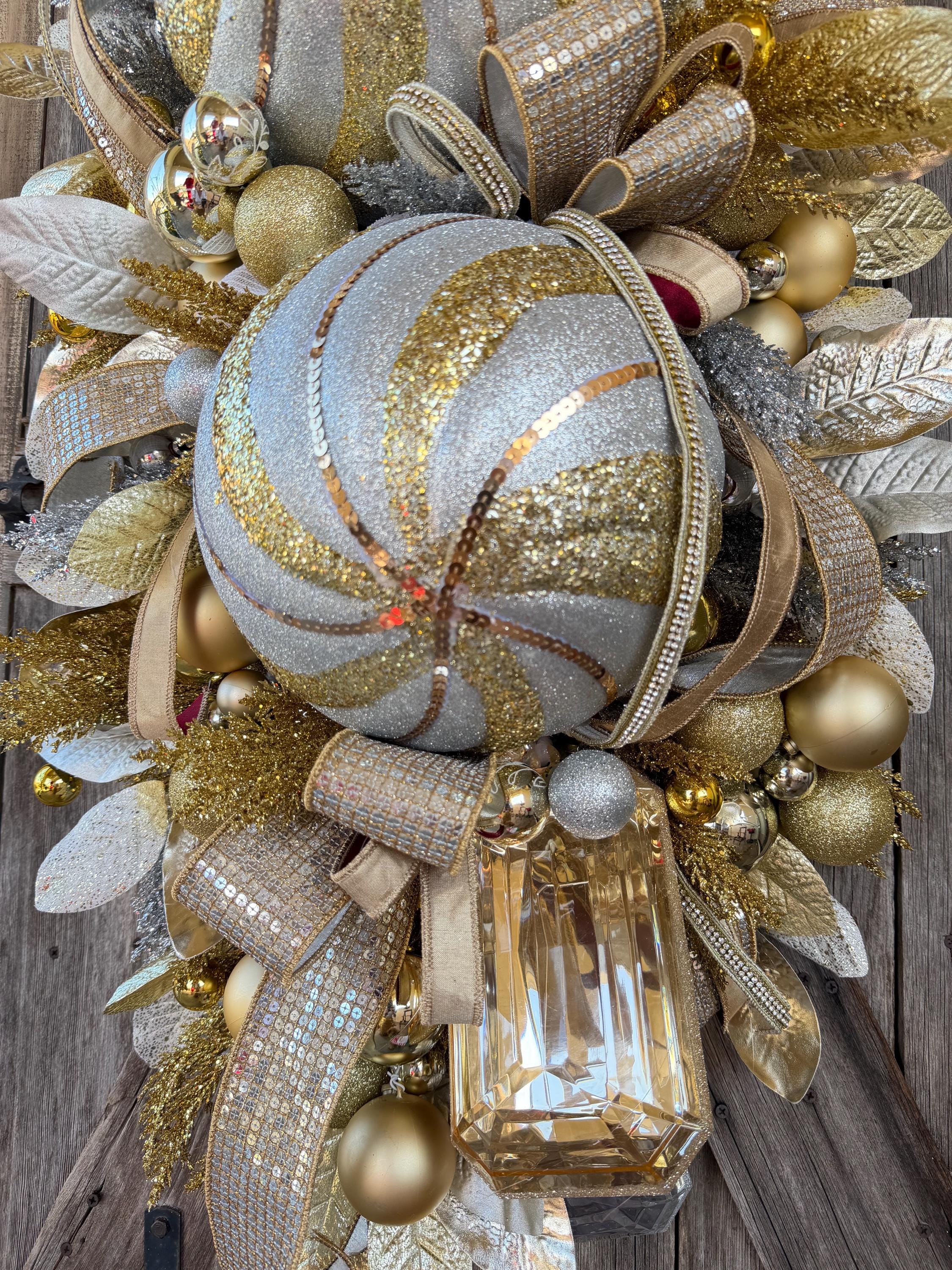 Gold Christmas Decor, Metallic Christmas, Christmas Swag, Christmas Wreath, Christmas Door Hanging, Holiday Swag