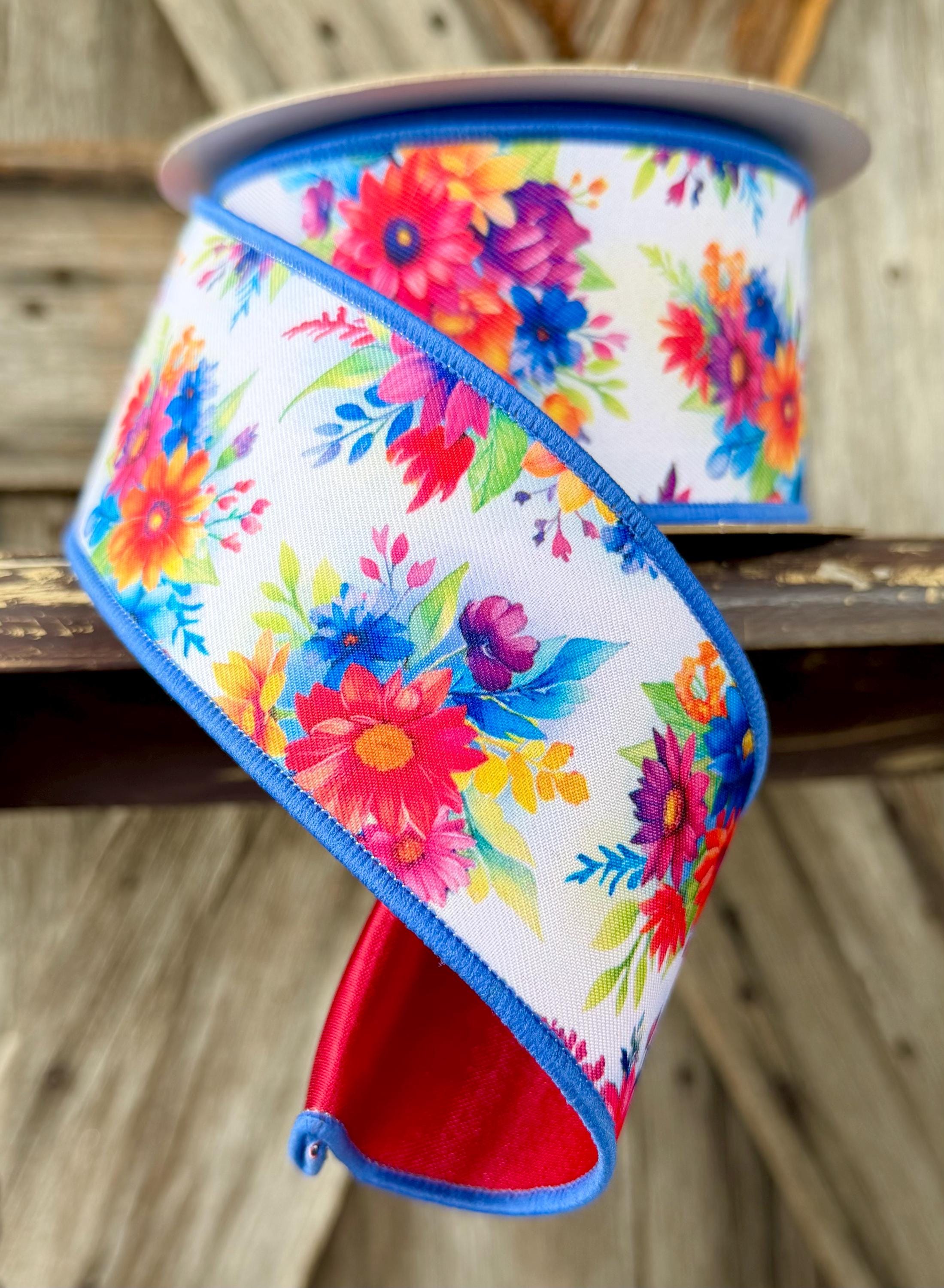 Bright Flowers Wired Ribon, 2.5 Inch