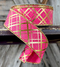 Hot Pink Gold Diagnol Stripe Wired Ribbon 1.5 Inch