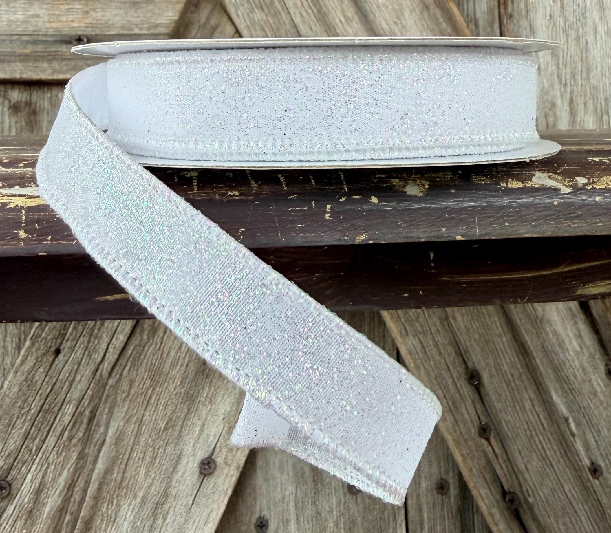 White Iridescent Wired Ribbon 5/8 Inch