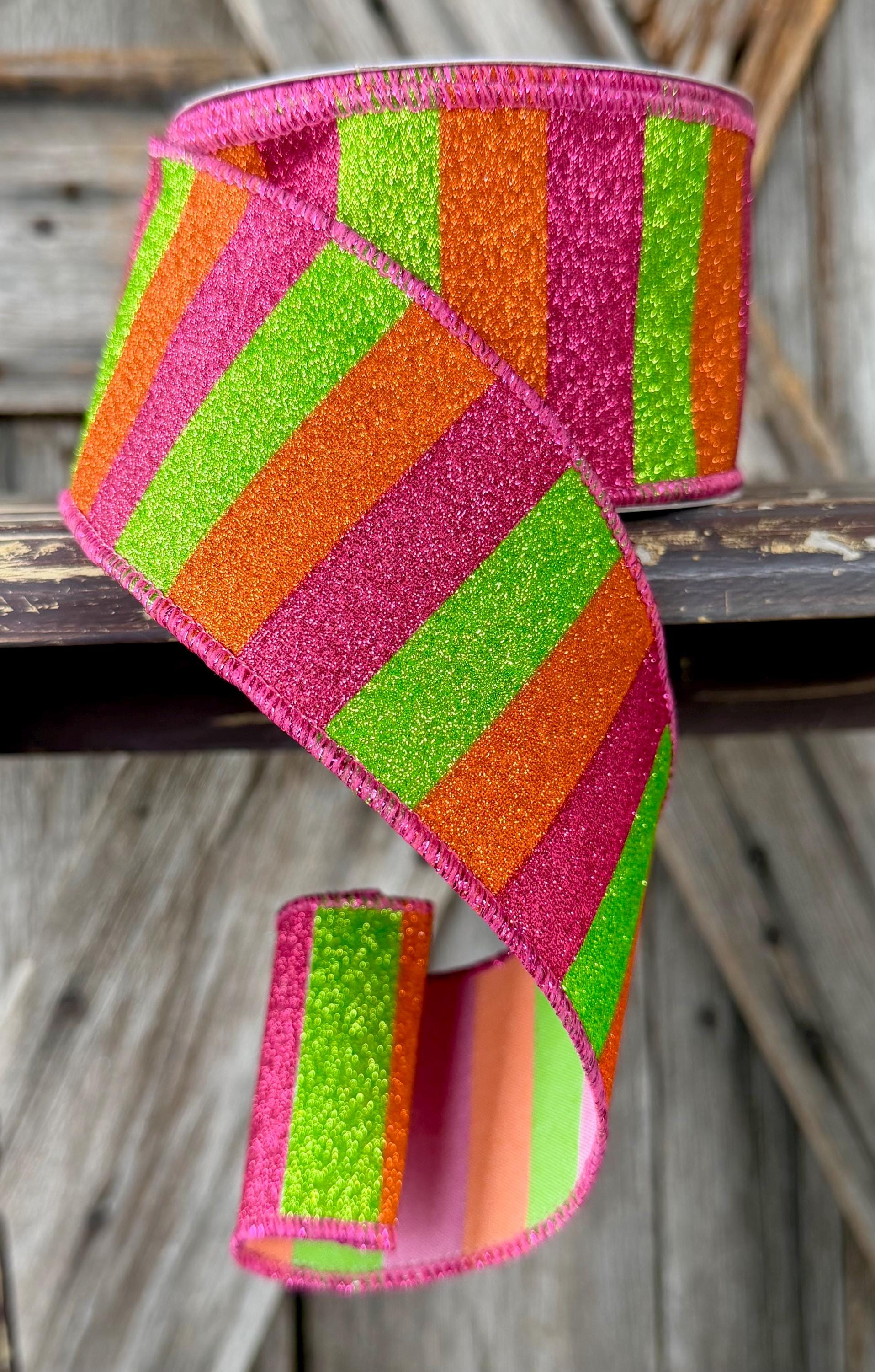 Hot Pink Lime Orange Wired Ribbon 2.5 Inch