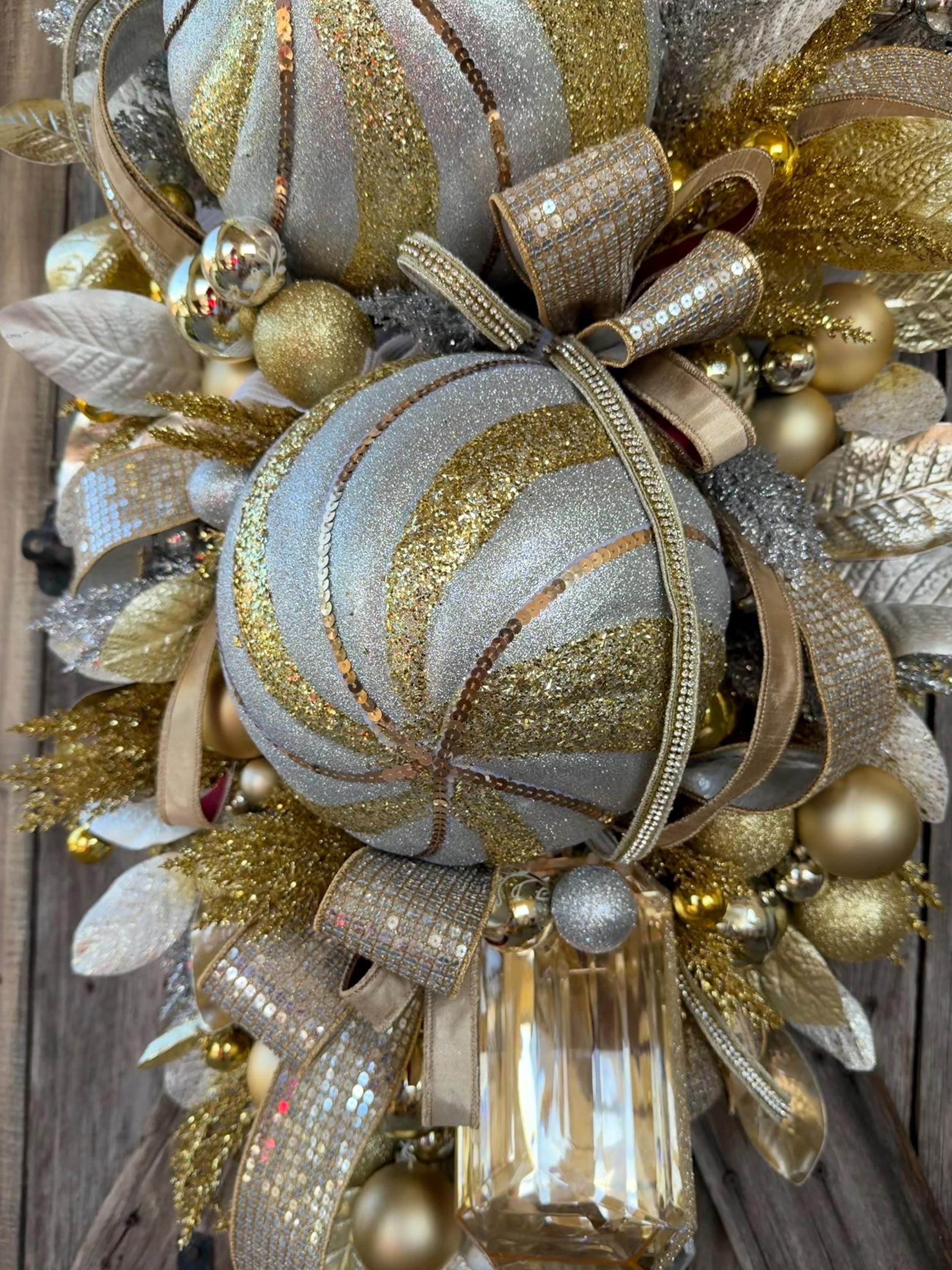 Gold Christmas Decor, Metallic Christmas, Christmas Swag, Christmas Wreath, Christmas Door Hanging, Holiday Swag