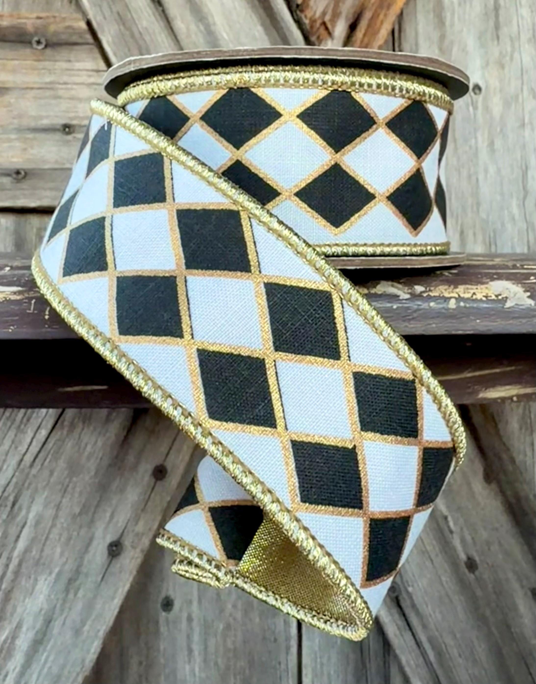 Diamond Edge Metallic Back Wired Ribbon 1.5 Inch