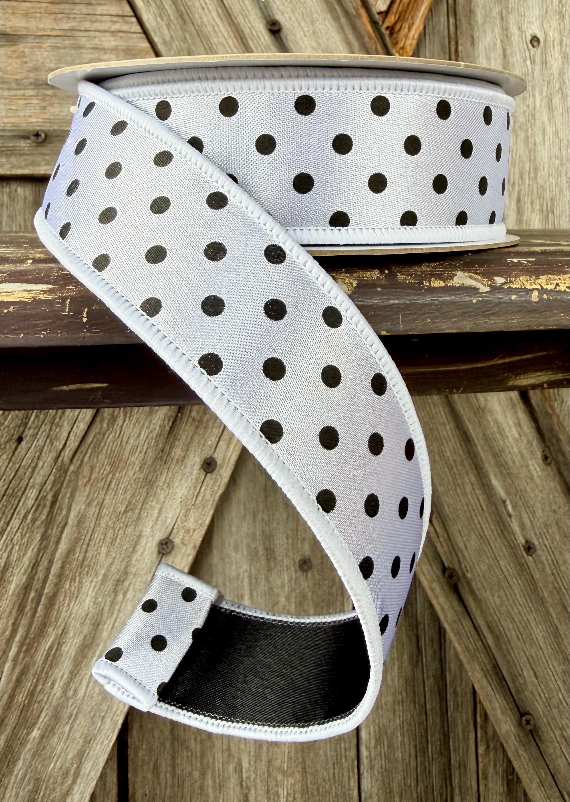 White Black Polka Dot Wired Ribbon 1.5 Inch