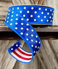 Blue White Polka Dot with Red Stripe Back Wired Ribbon 1.5 Inch
