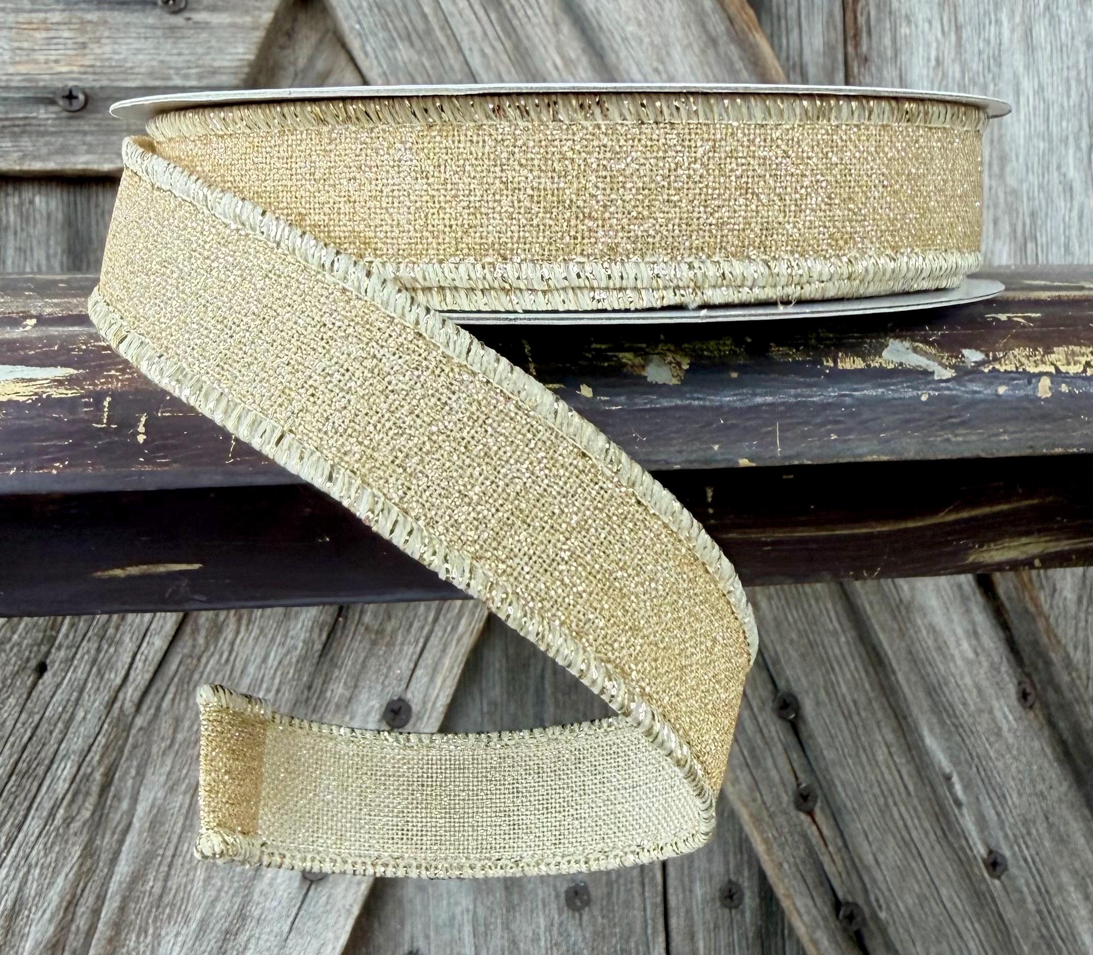 Champagne Glitter Wired Ribbon 5/8 Inch