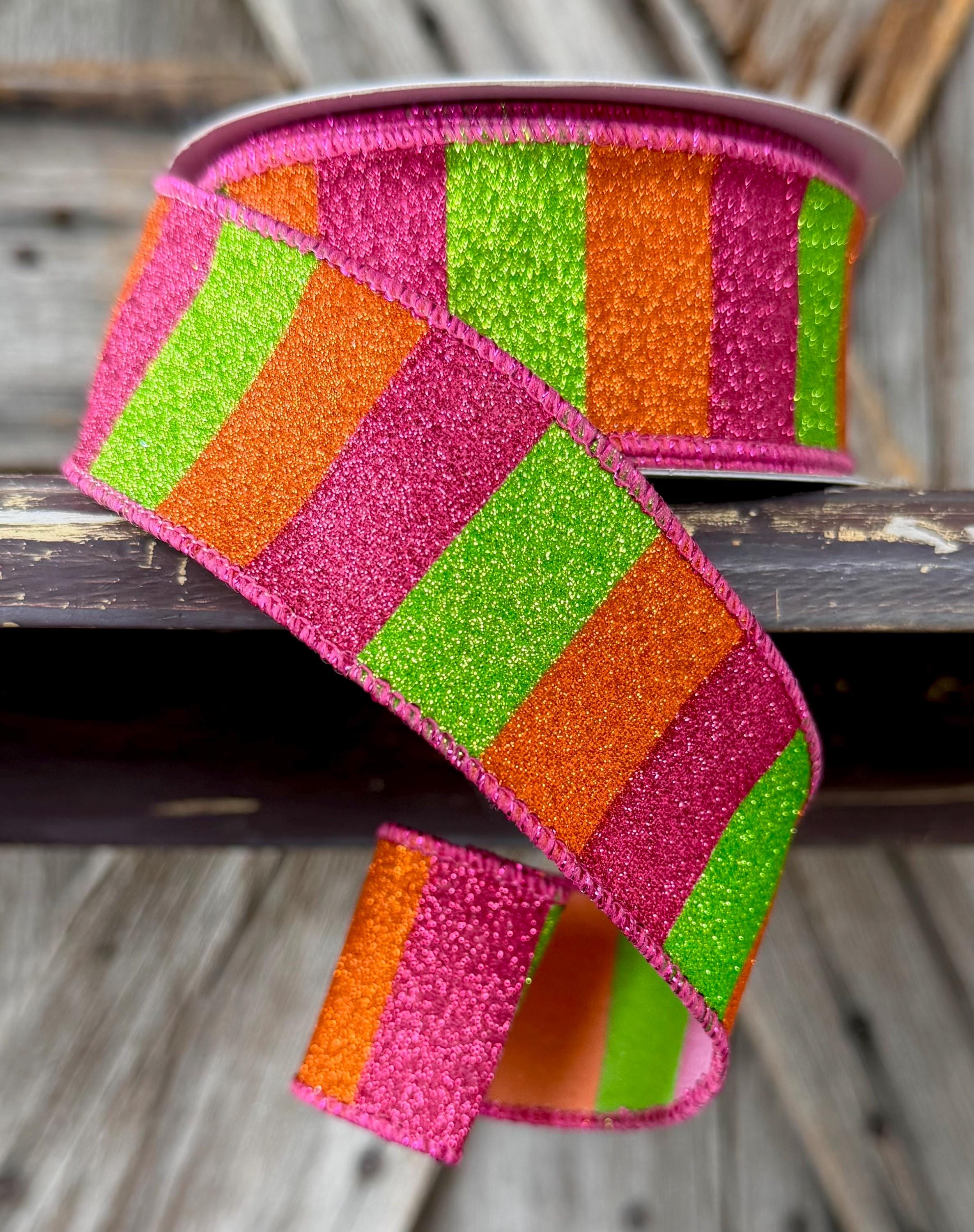 Hot Pink Lime Orange Wired Ribbon 1.5 Inch
