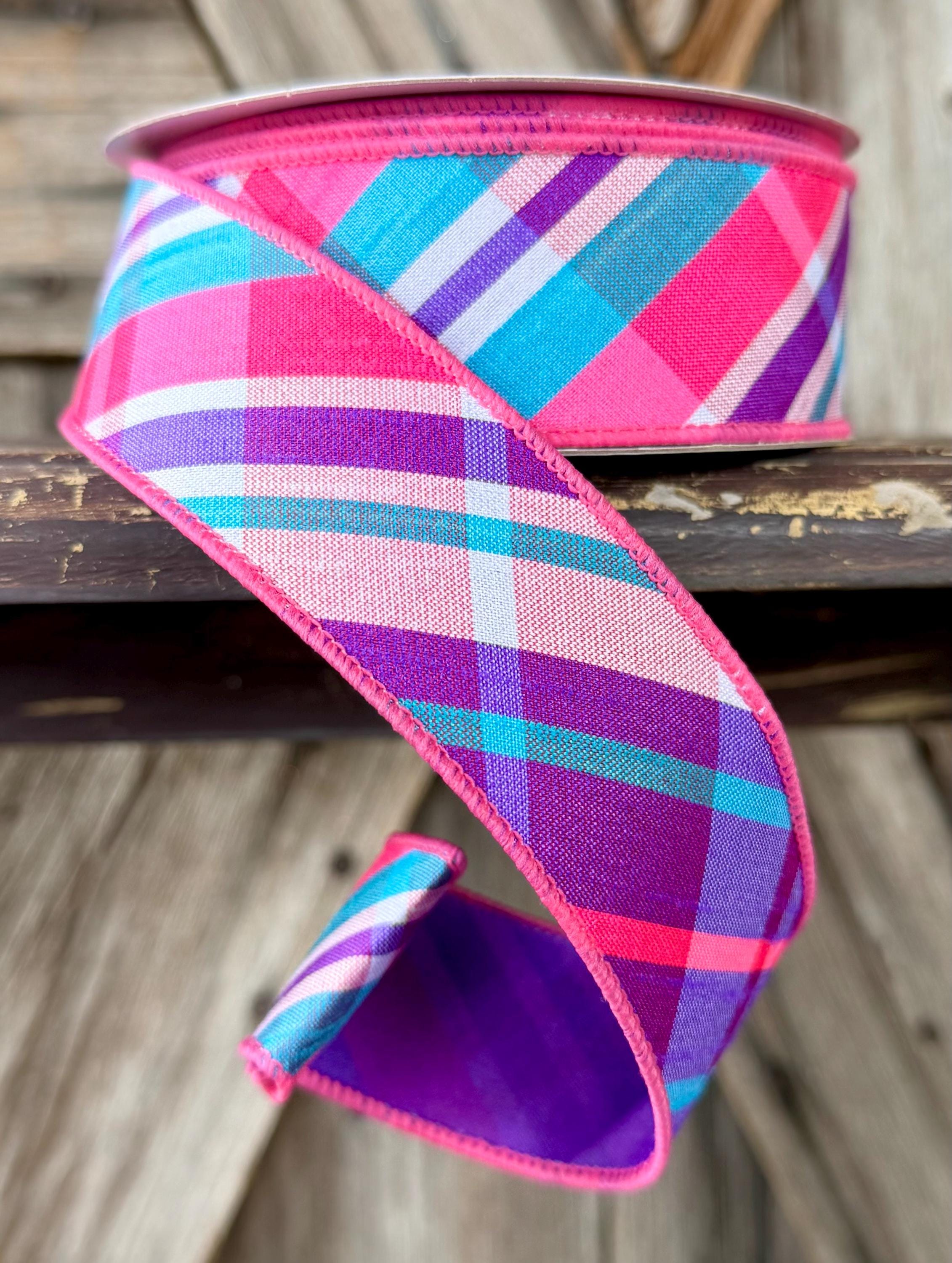 Hot Pink Purple Turquoise Wired Ribbon 1.5 Inch
