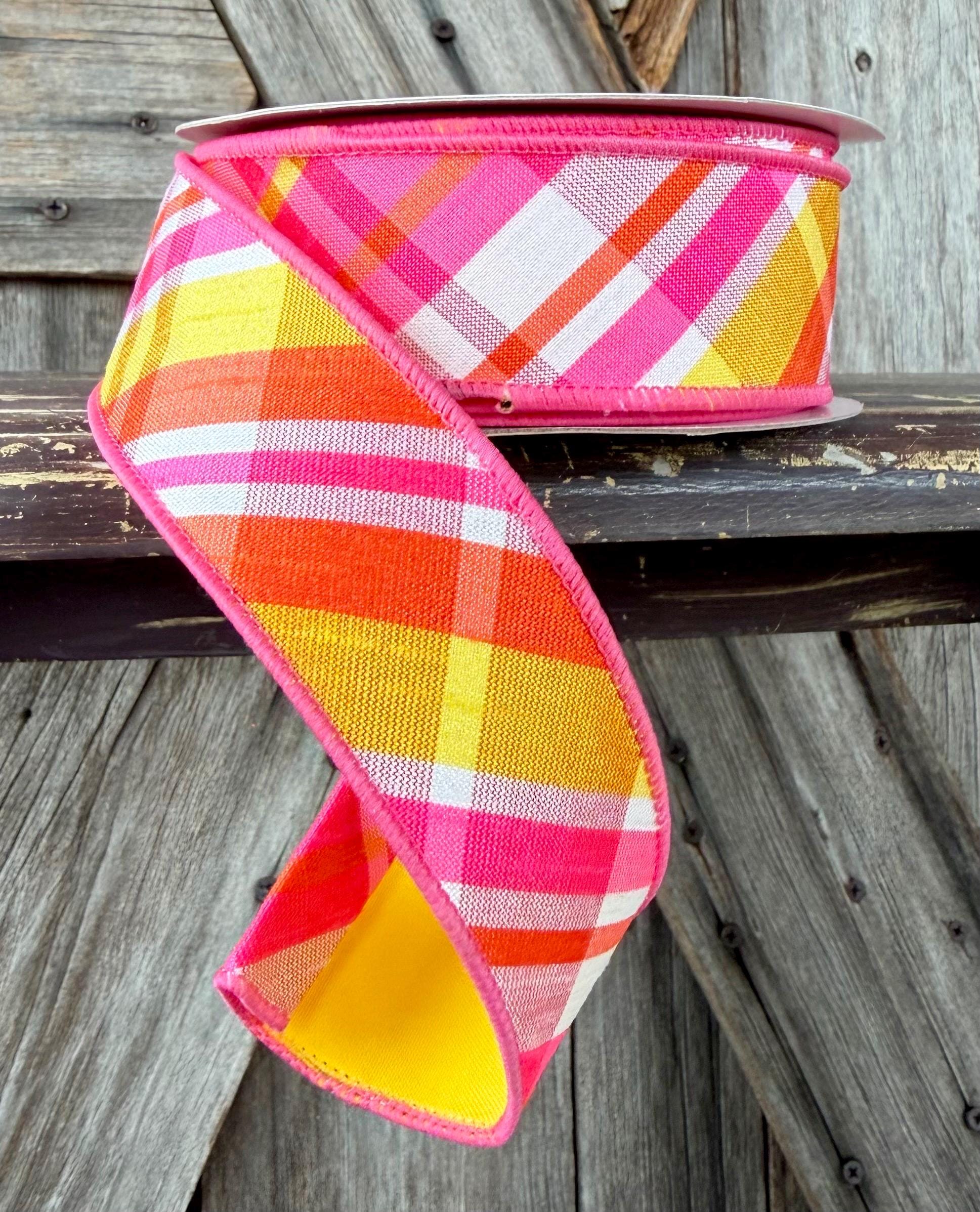 Hot Pink Orange Yellow Wired Ribbon 1.5 Inch