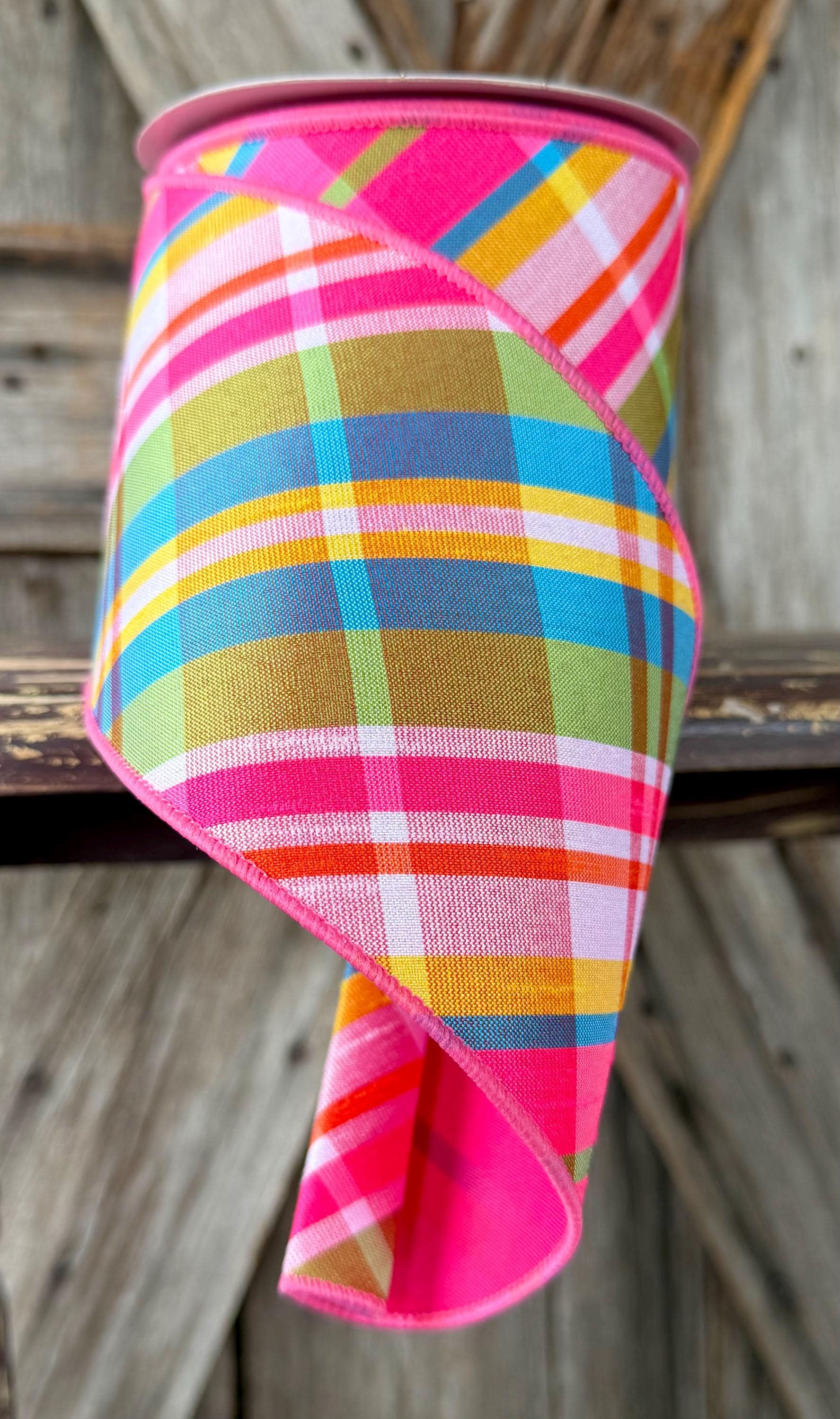 Hot Pink Lime Yellow Turquoise Wired Ribbon 4 Inch