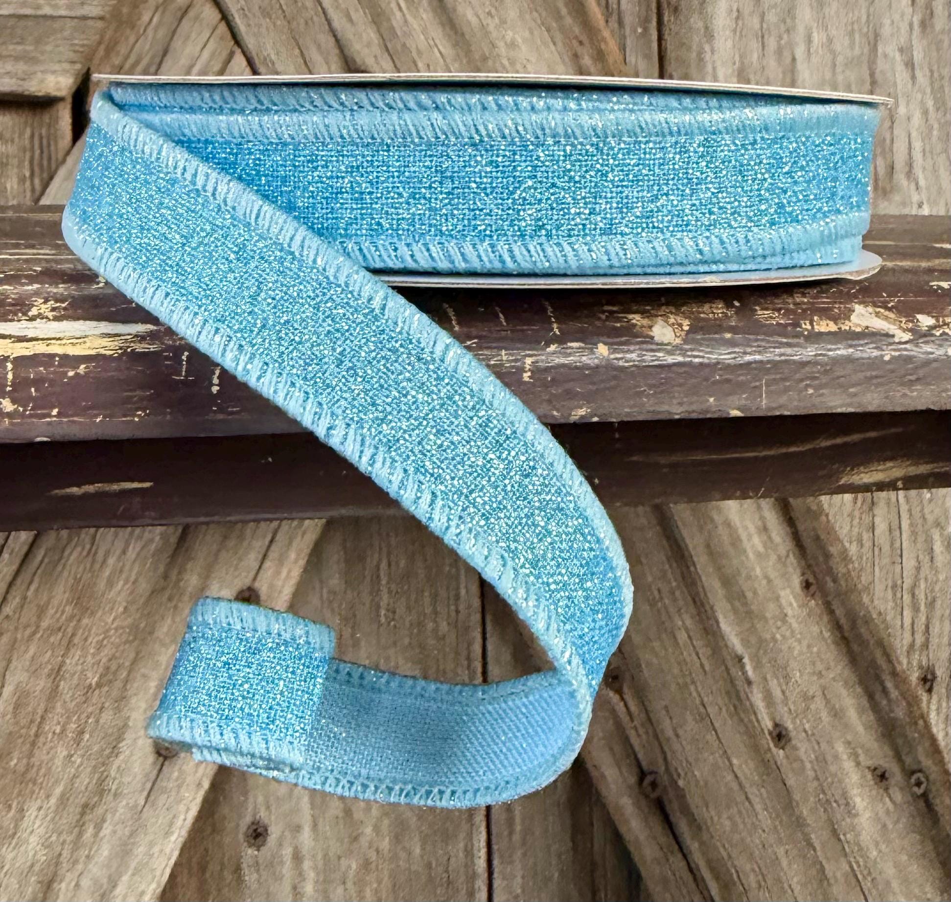 Pale Blue Glitter Wired Ribbon 5/8 Inch