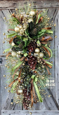 Olive Copper Christmas Decor, Masculine Christmas, Christmas Swag, Christmas Wreath, Christmas Door Hanging, Holiday Swag