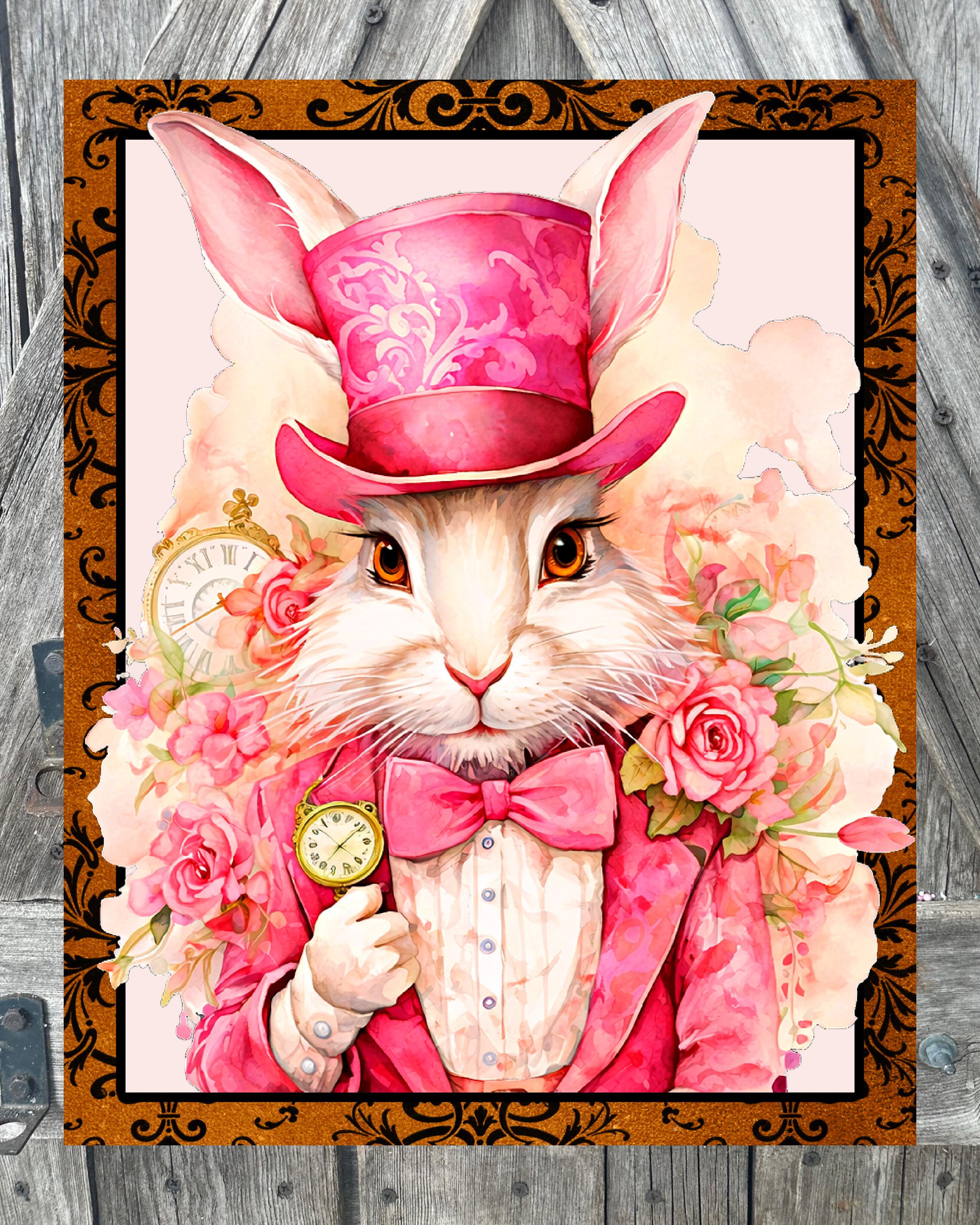 Pink Dapper Rabbit, Easter Sign, Easter Decor, Spring Sign