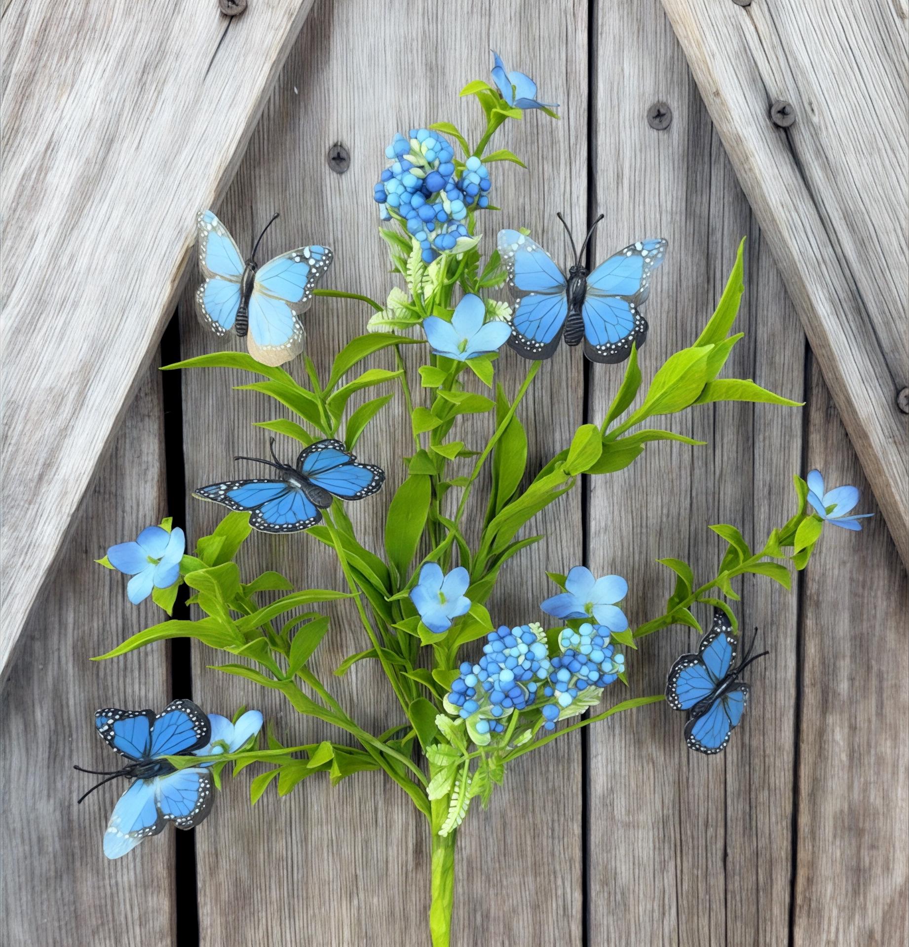 Blue Butterfly Floral Spray, Wreath Supply, Floral