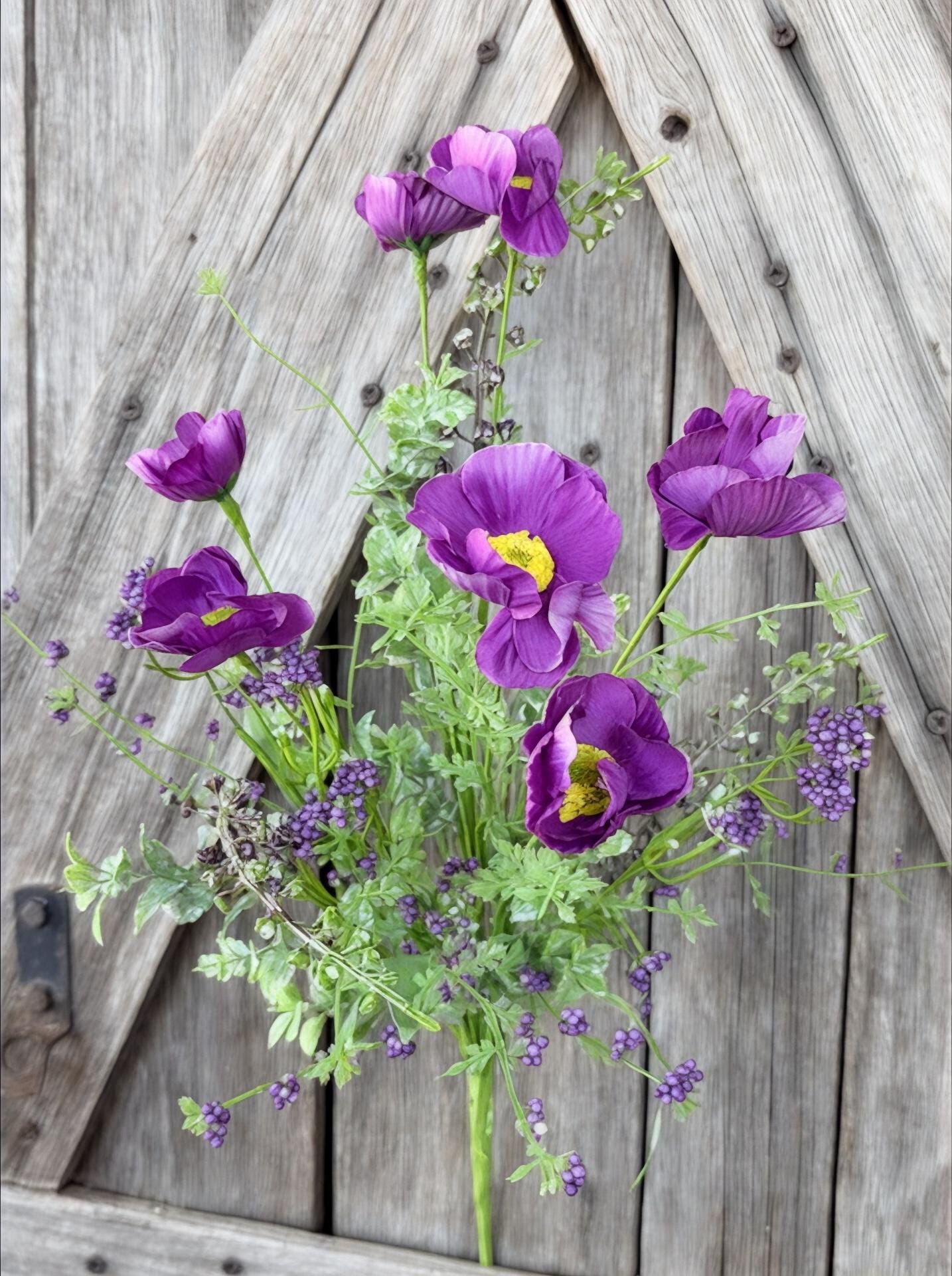 Purple Poppy Floral Greenery Spray, Wreath Supply, Floral