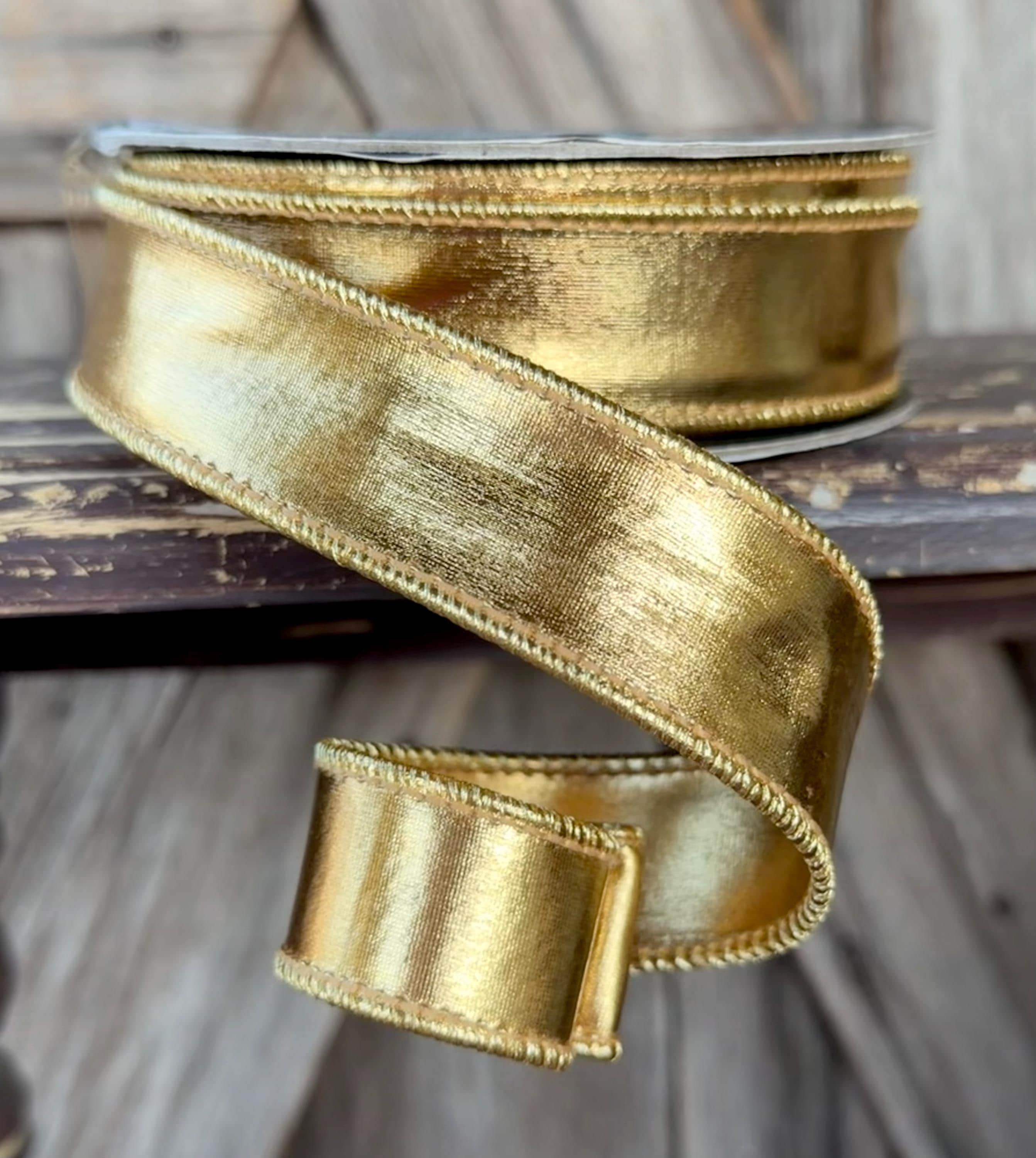 Mirror Gold 1 Inch Wired Ribbon