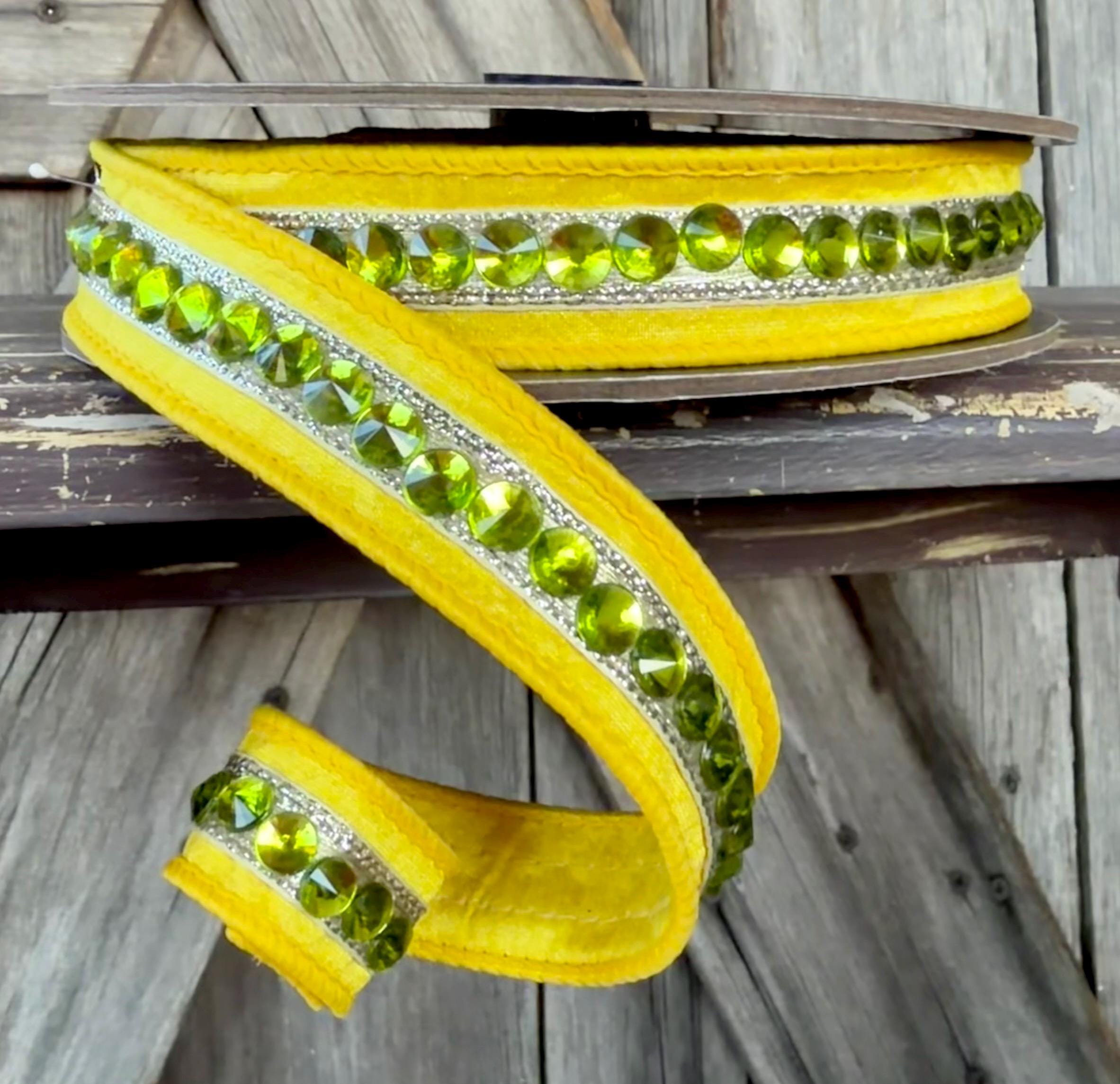Yellow Lime Jeweled Wired Ribbon 1 Inch