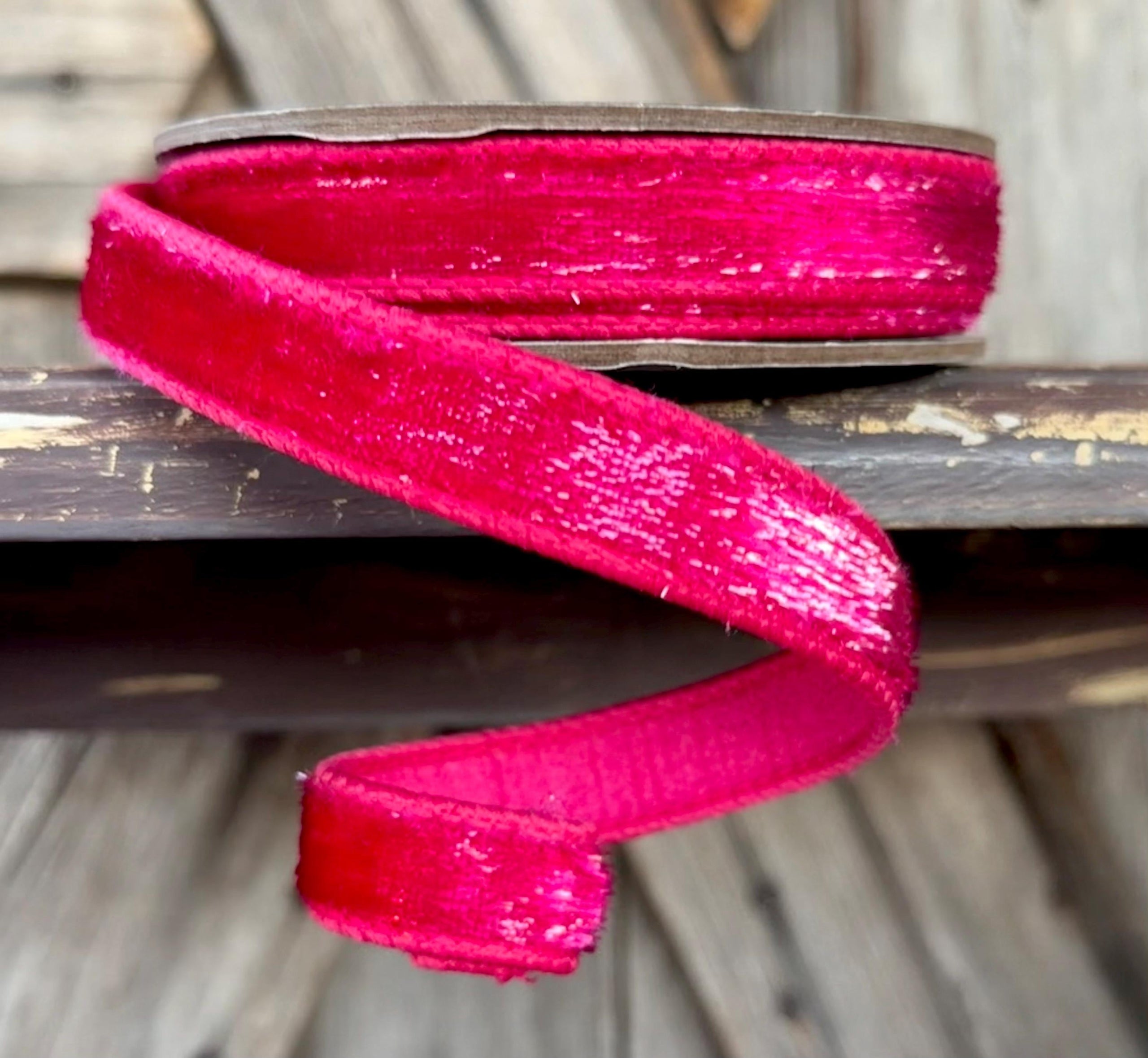 Velvet Sheen Hot Pink Wired Ribbon 7/8 Inch