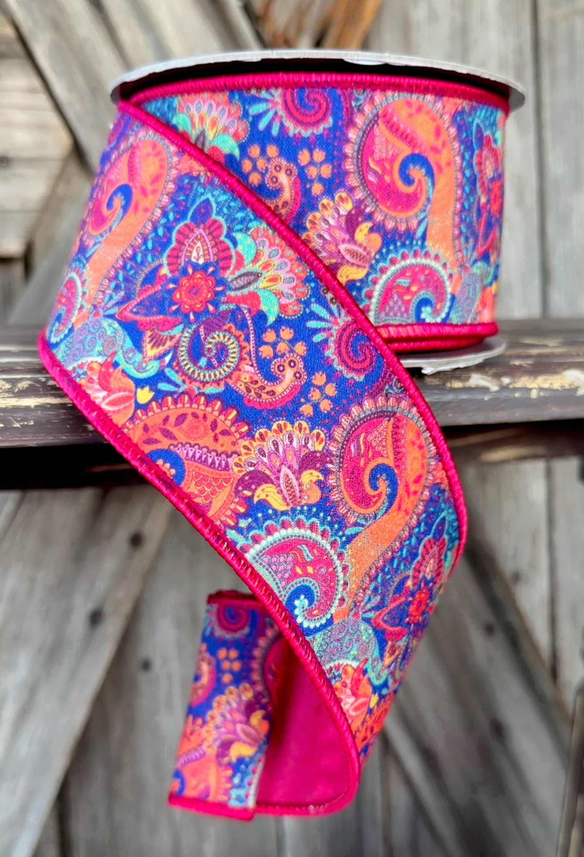 Paisley Hot Pink Wired Ribon, 2.5 Inch