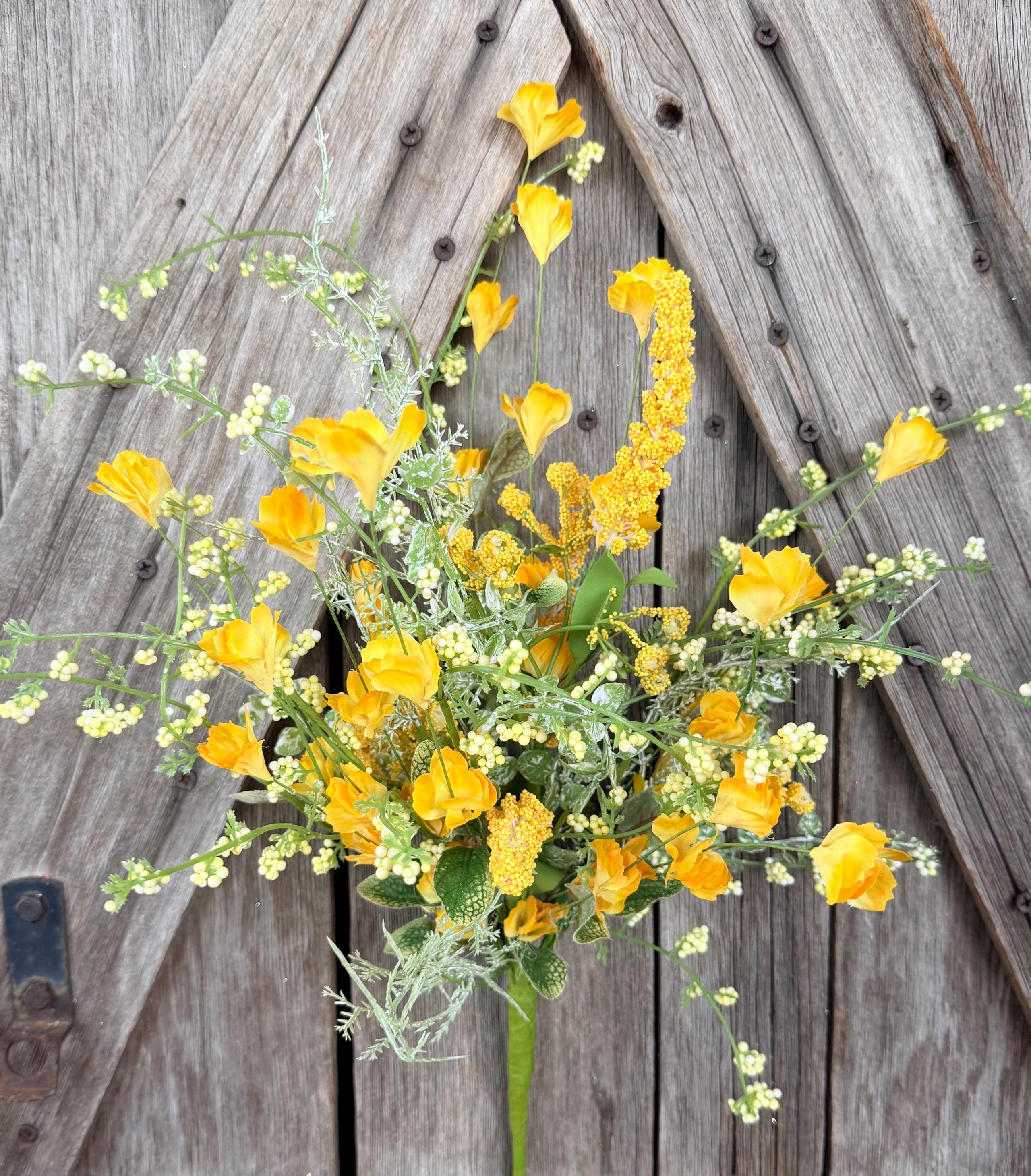 Yellow Dainty Berry Wildflower Floral Spray, Wreath Supply, Floral