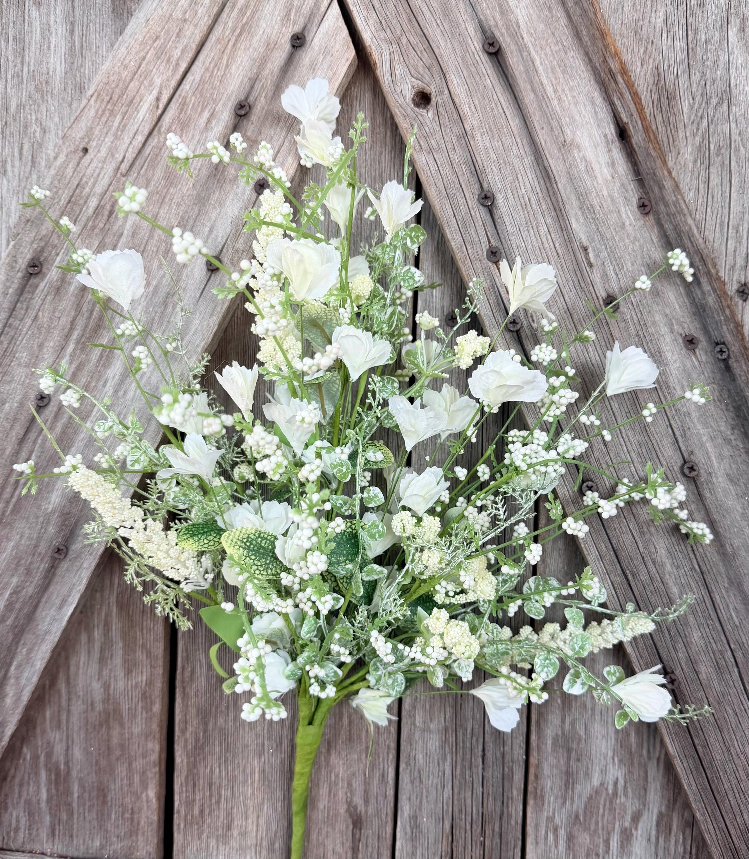 Cream Dainty Berry Wildflower Floral Spray, Wreath Supply, Floral
