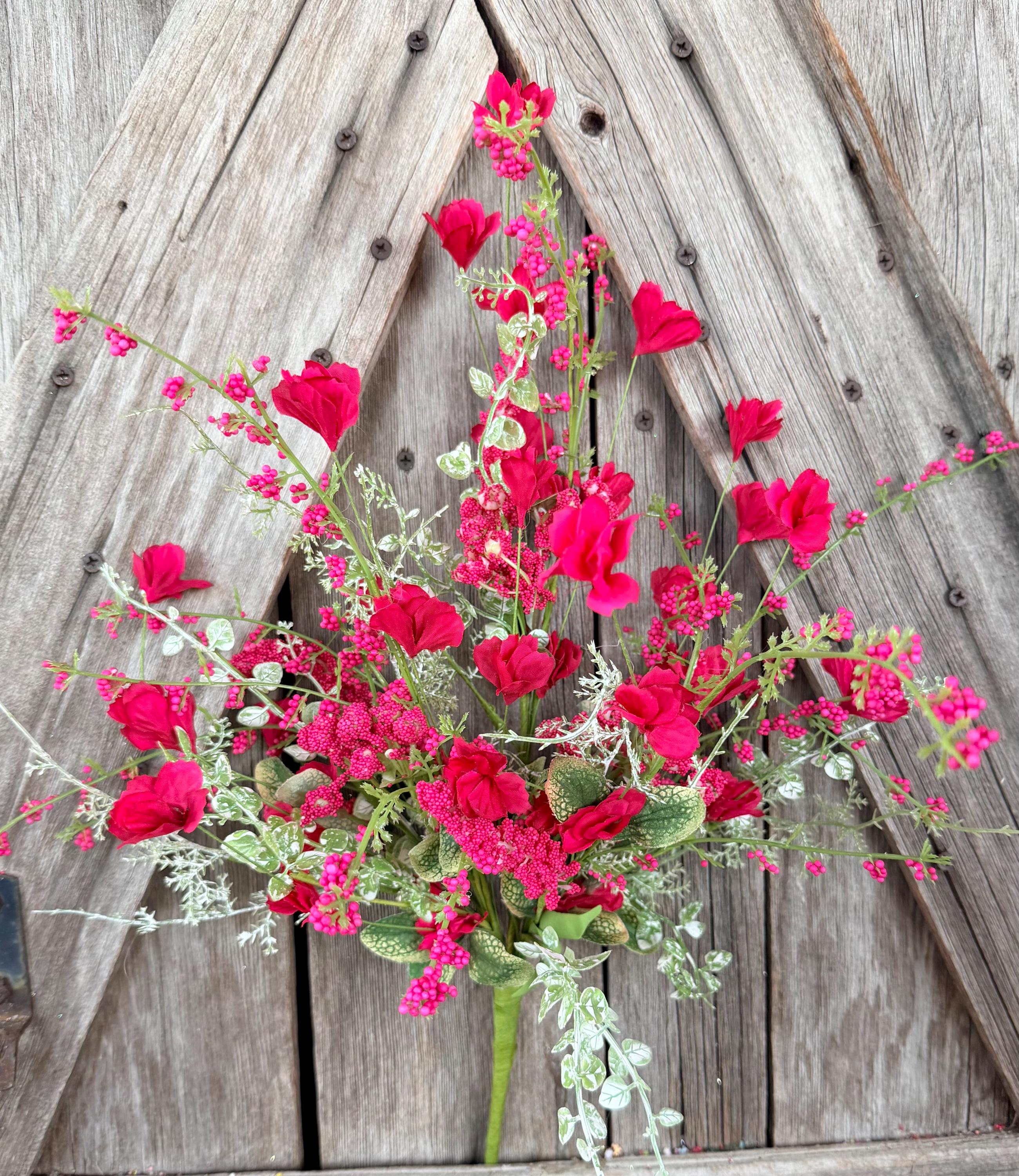 Hot Pink Dainty Berry Wildflower Floral Spray, Wreath Supply, Floral