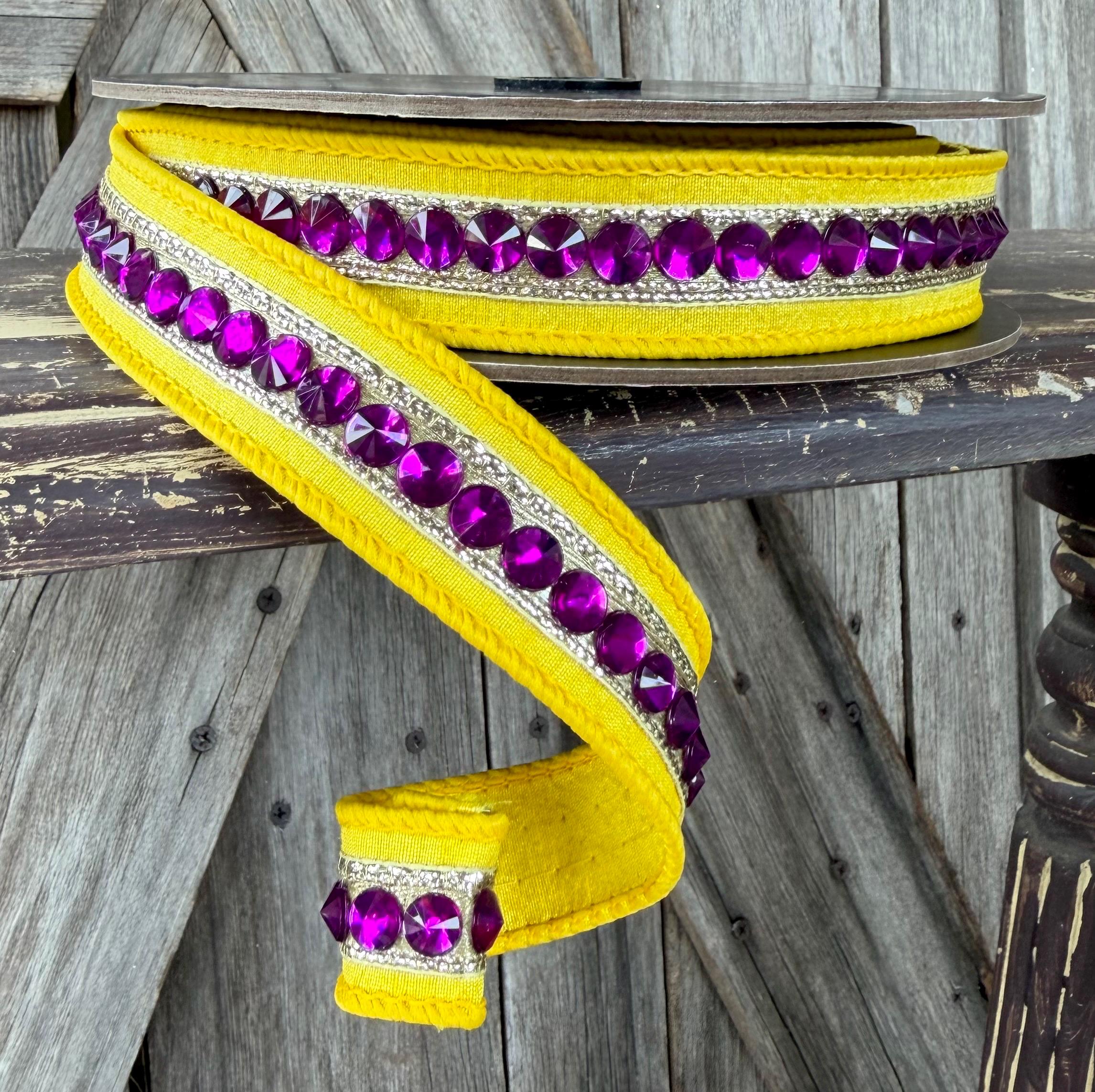 Yellow Purple Jeweled Wired Ribbon 1 Inch