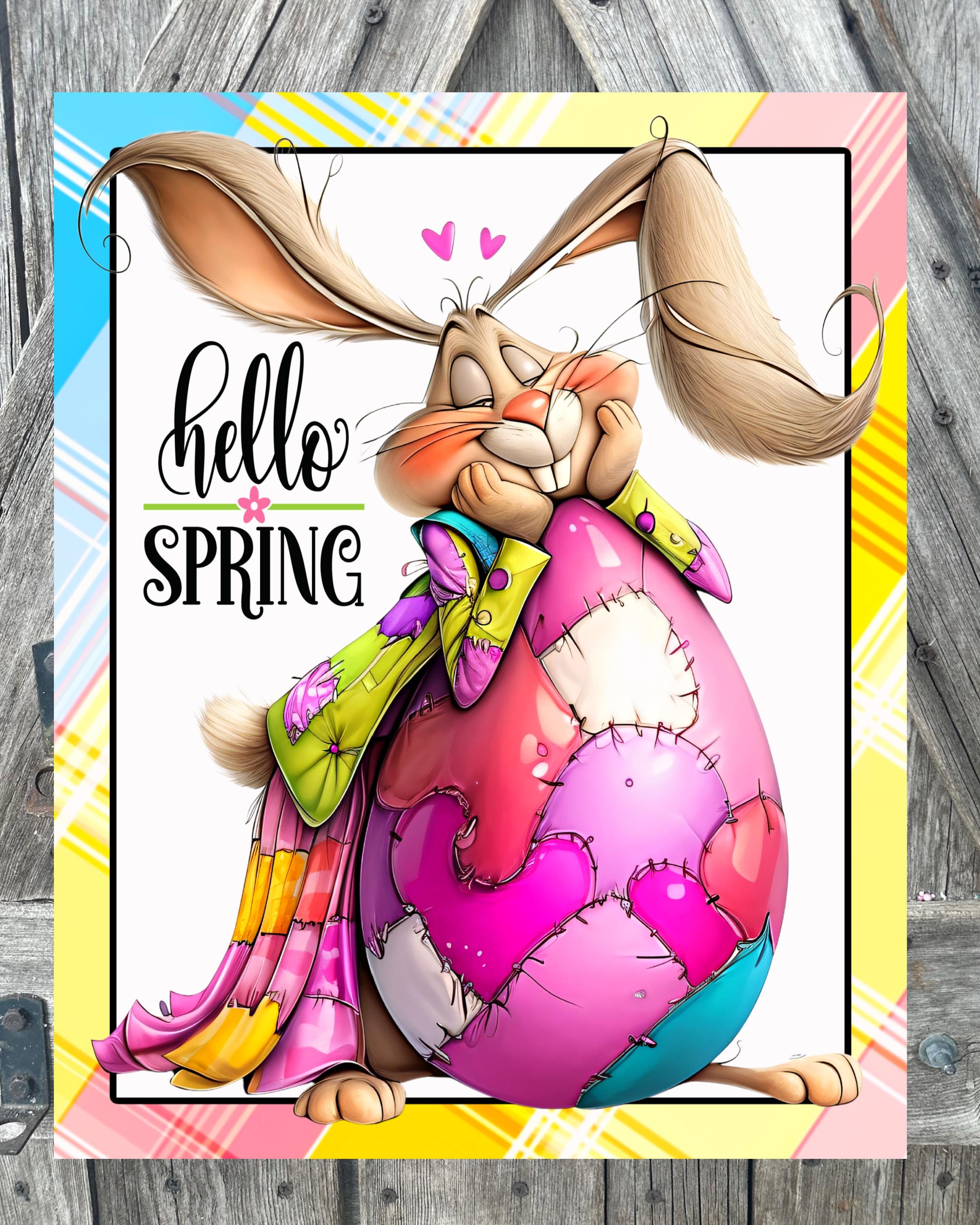 Hello Spring, Long Ear Bunny, Easter Decor, Spring Sign