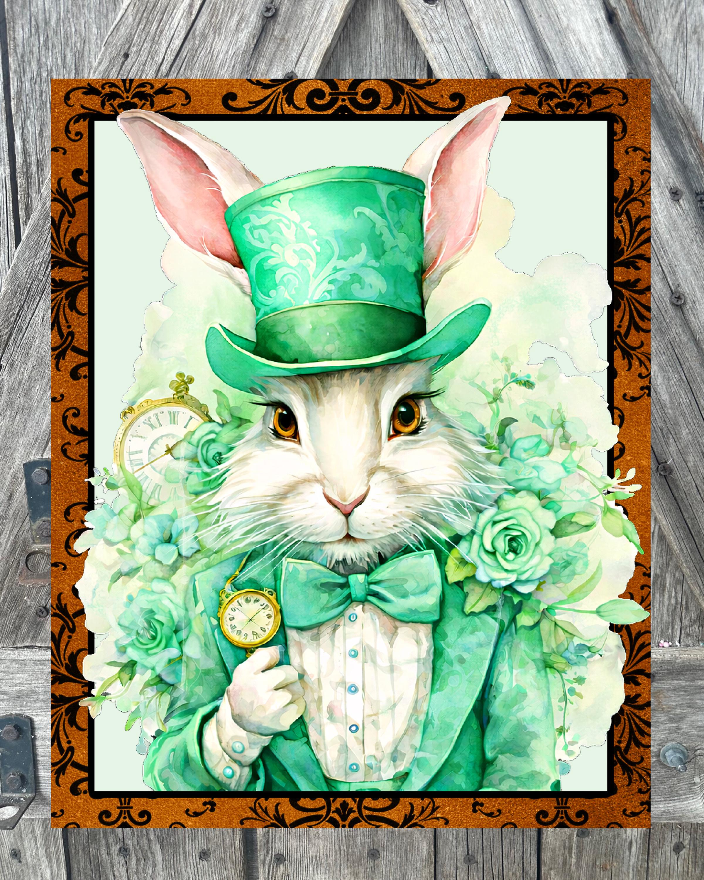 Green Dapper Rabbit, Easter Sign, Easter Decor, Spring Sign