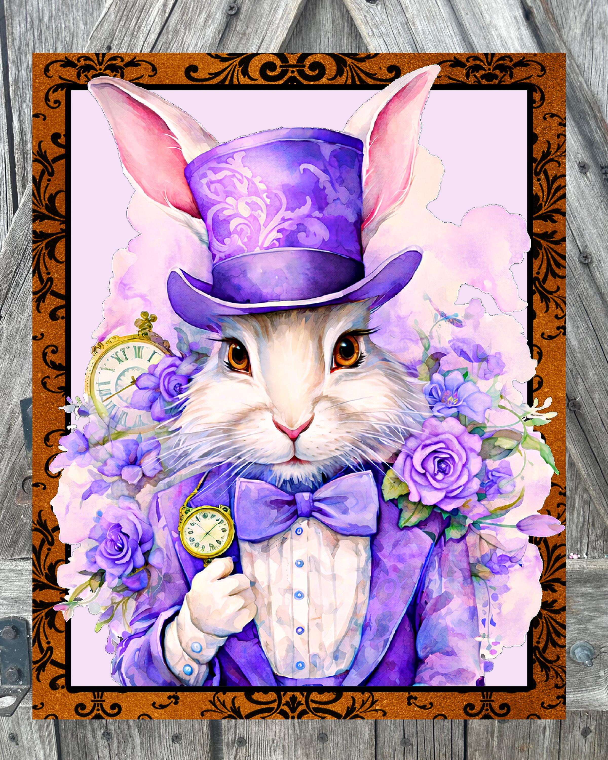 Lavender Dapper Rabbit, Easter Sign, Easter Decor, Spring Sign