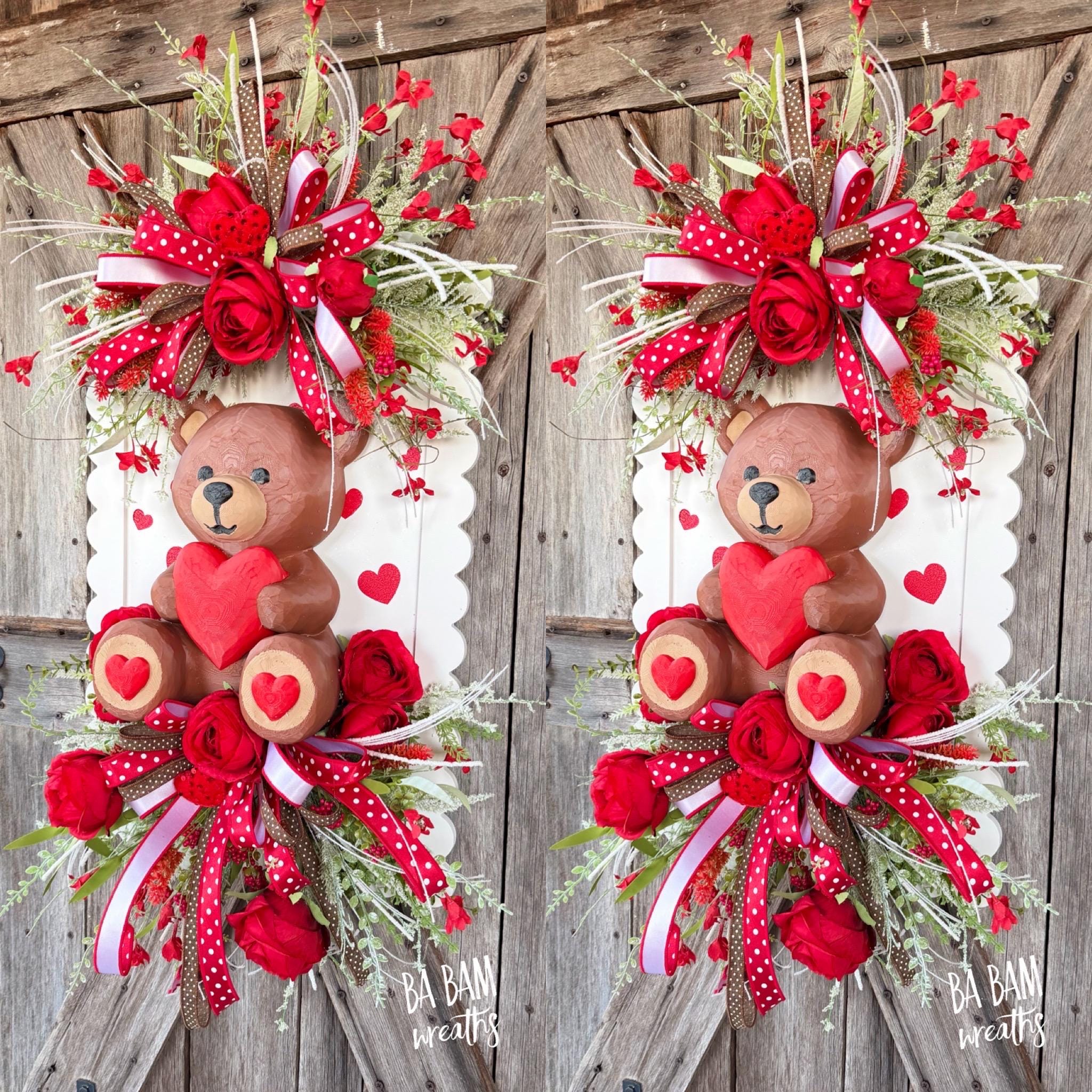 Valentine Wreath, Valentine Decor, Valentine Door, Love Wreath, Teddy Bear Decor, Heart Decor, Heart Wreath