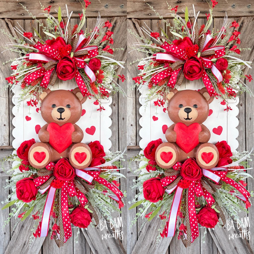 Valentine Wreath, Valentine Decor, Valentine Door, Love Wreath, Teddy Bear Decor, Heart Decor, Heart Wreath