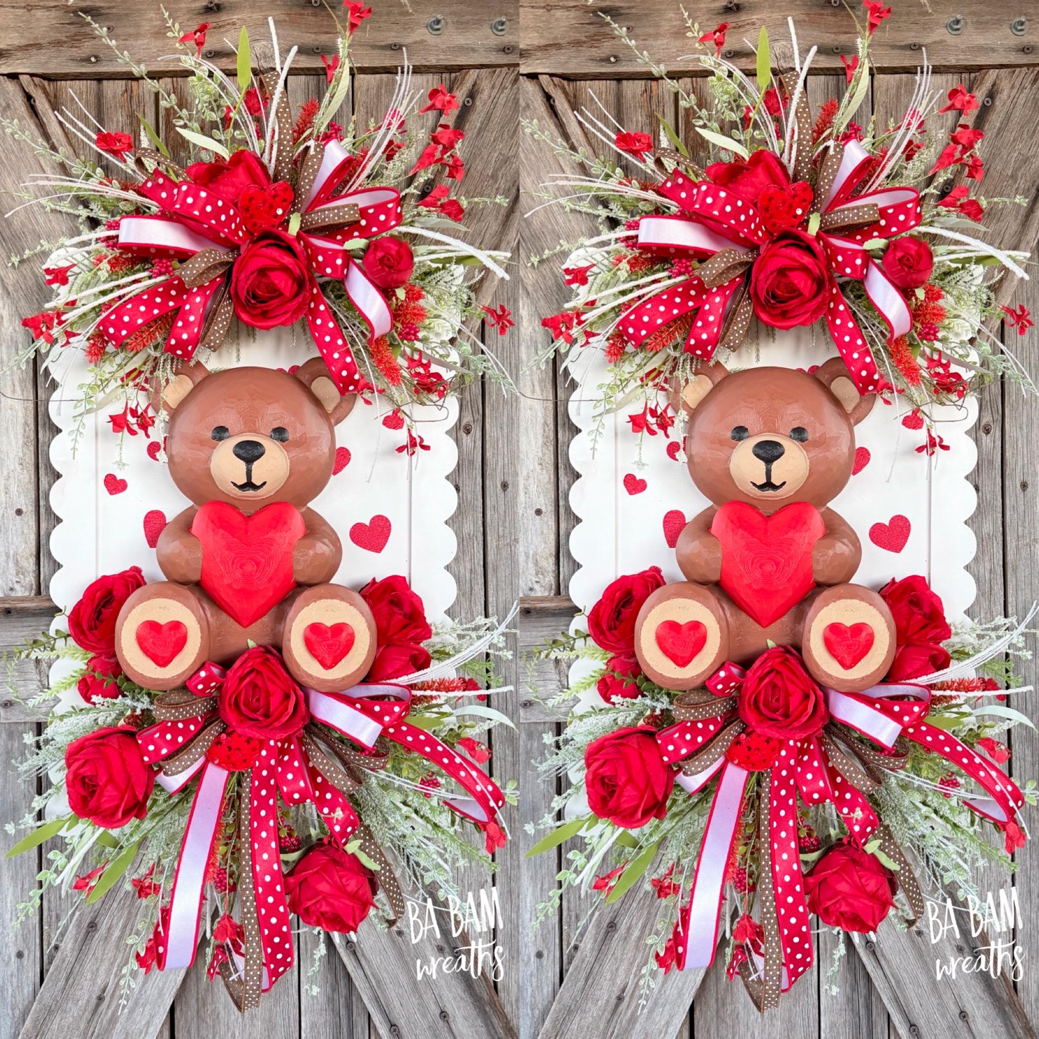Valentine Wreath, Valentine Decor, Valentine Door, Love Wreath, Teddy Bear Decor, Heart Decor, Heart Wreath