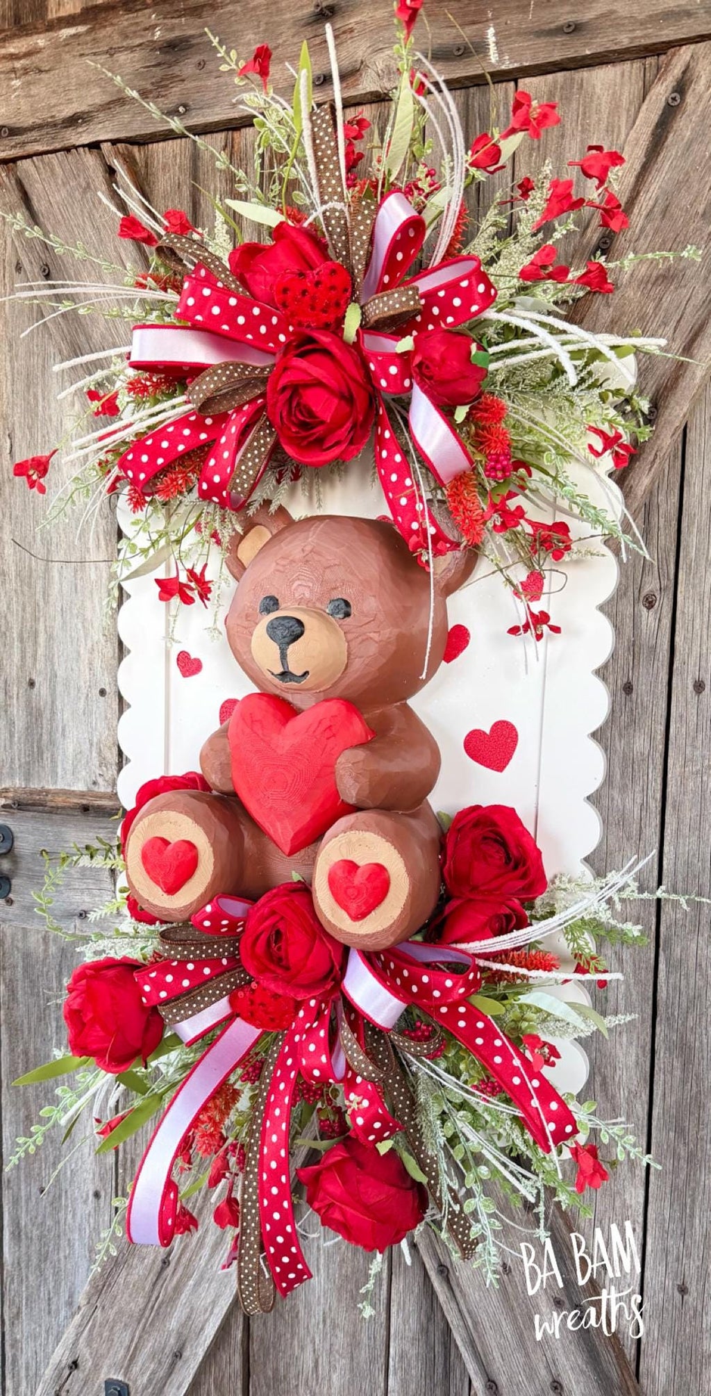 Valentine Wreath, Valentine Decor, Valentine Door, Love Wreath, Teddy Bear Decor, Heart Decor, Heart Wreath