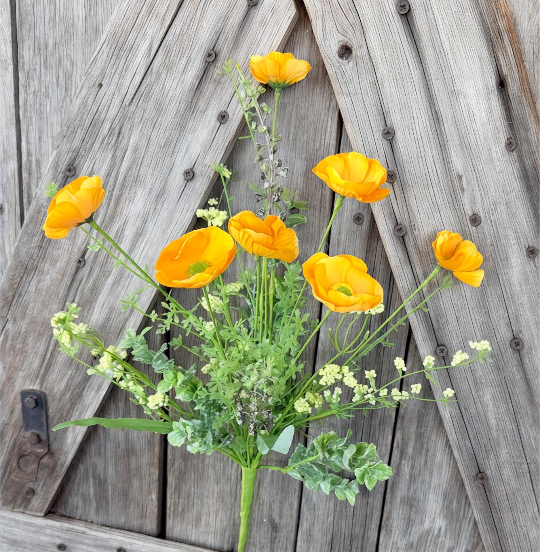 Yellow Poppy Floral Greenery Spray, Wreath Supply, Floral