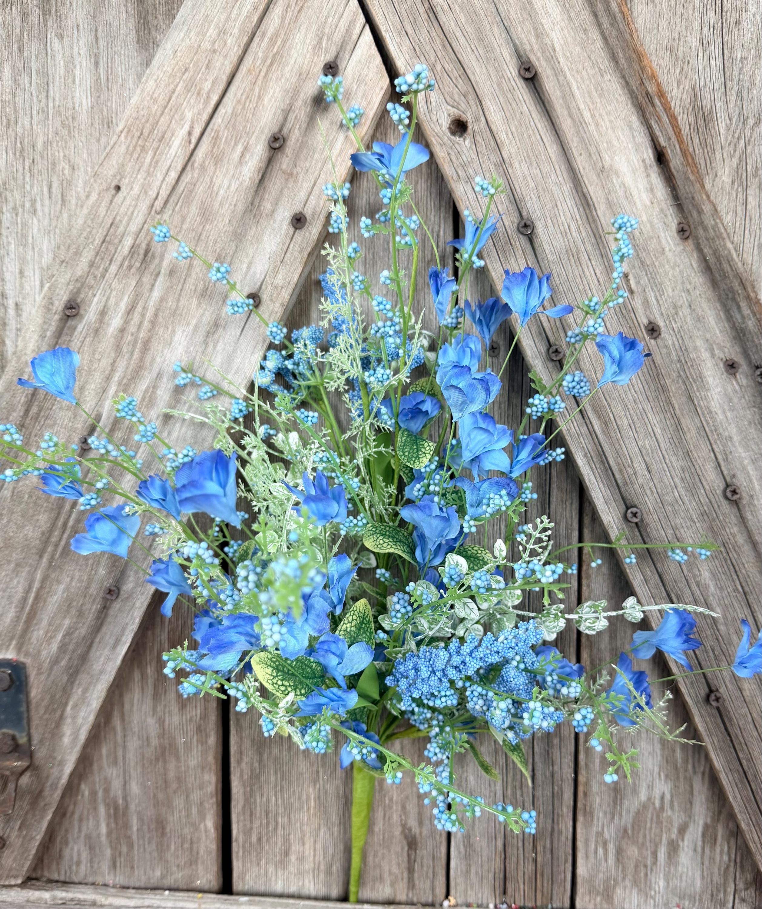 Blue Dainty Berry Wildflower Floral Spray, Wreath Supply, Floral