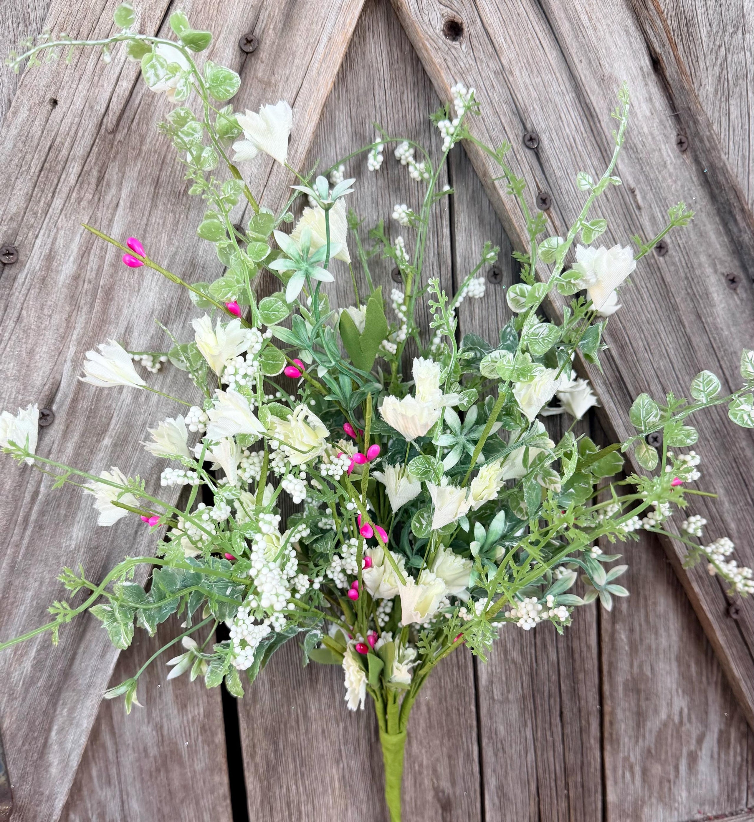 White with Pink Pops Dainty Berry Wildflower Floral Spray, Wreath Supply, Floral