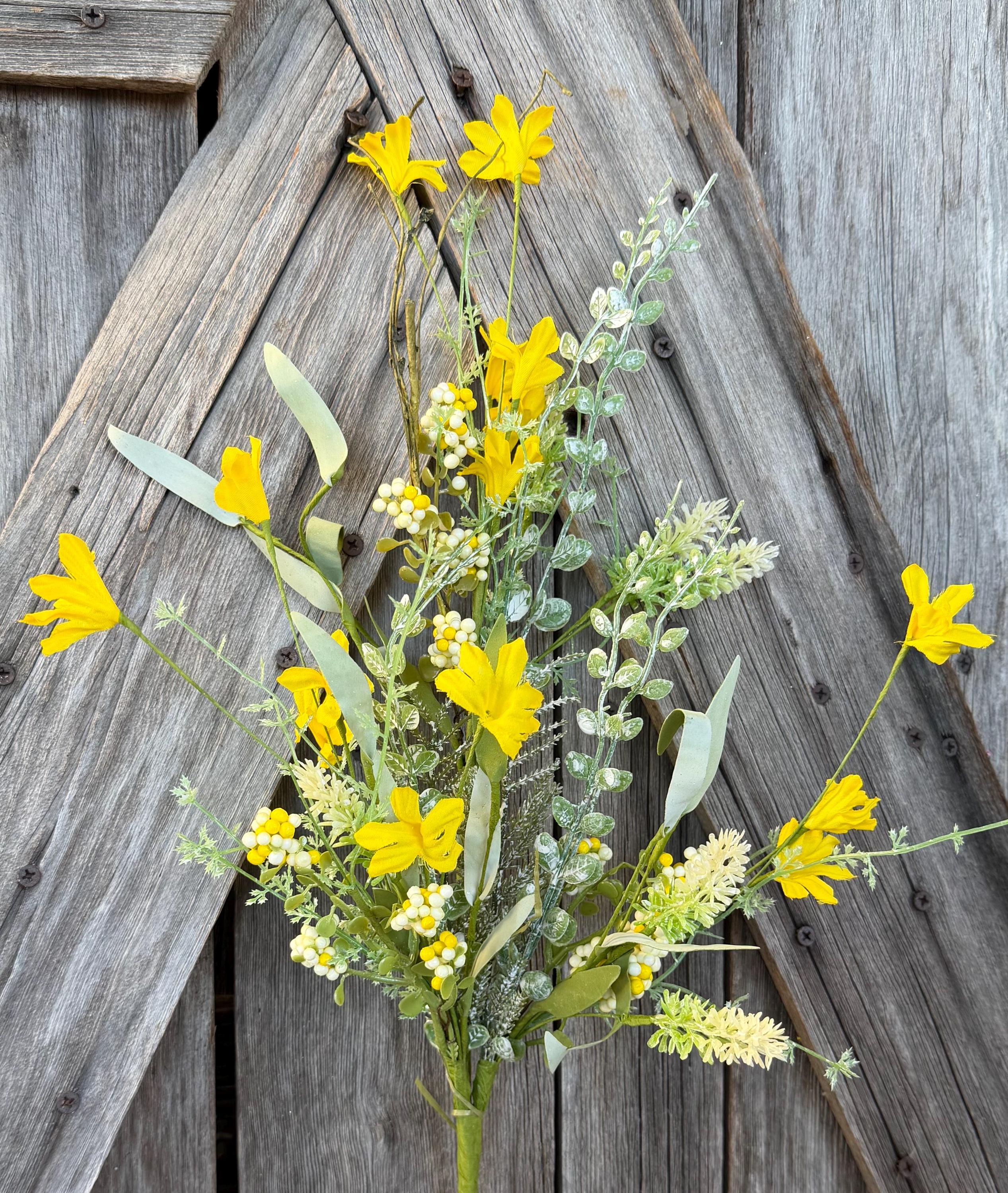 Yellow White Blue 60919 Floral Spray, Wreath Supply, Floral