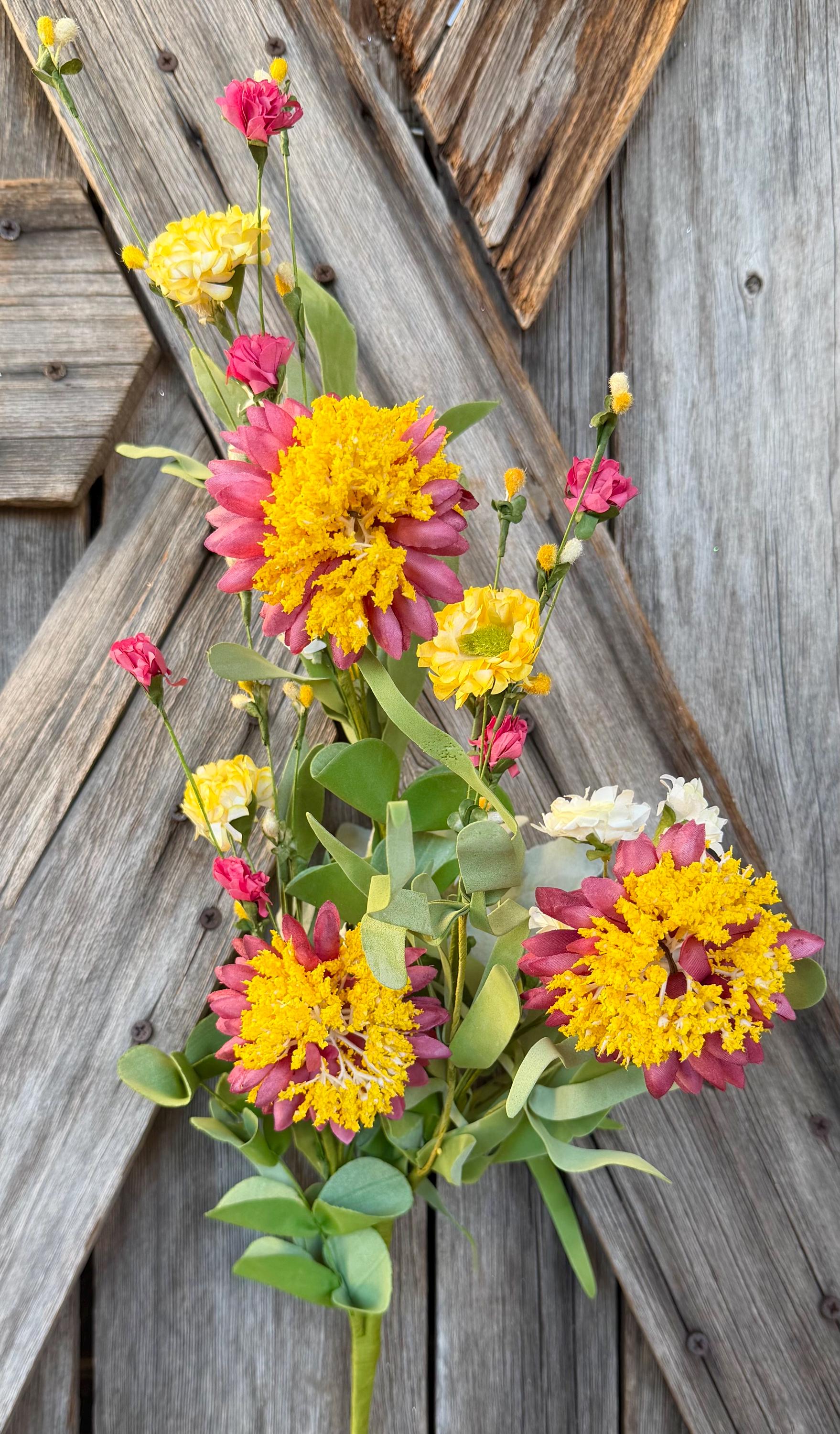 Pink Yellow Daisy Floral Spray, Wreath Supply, Floral