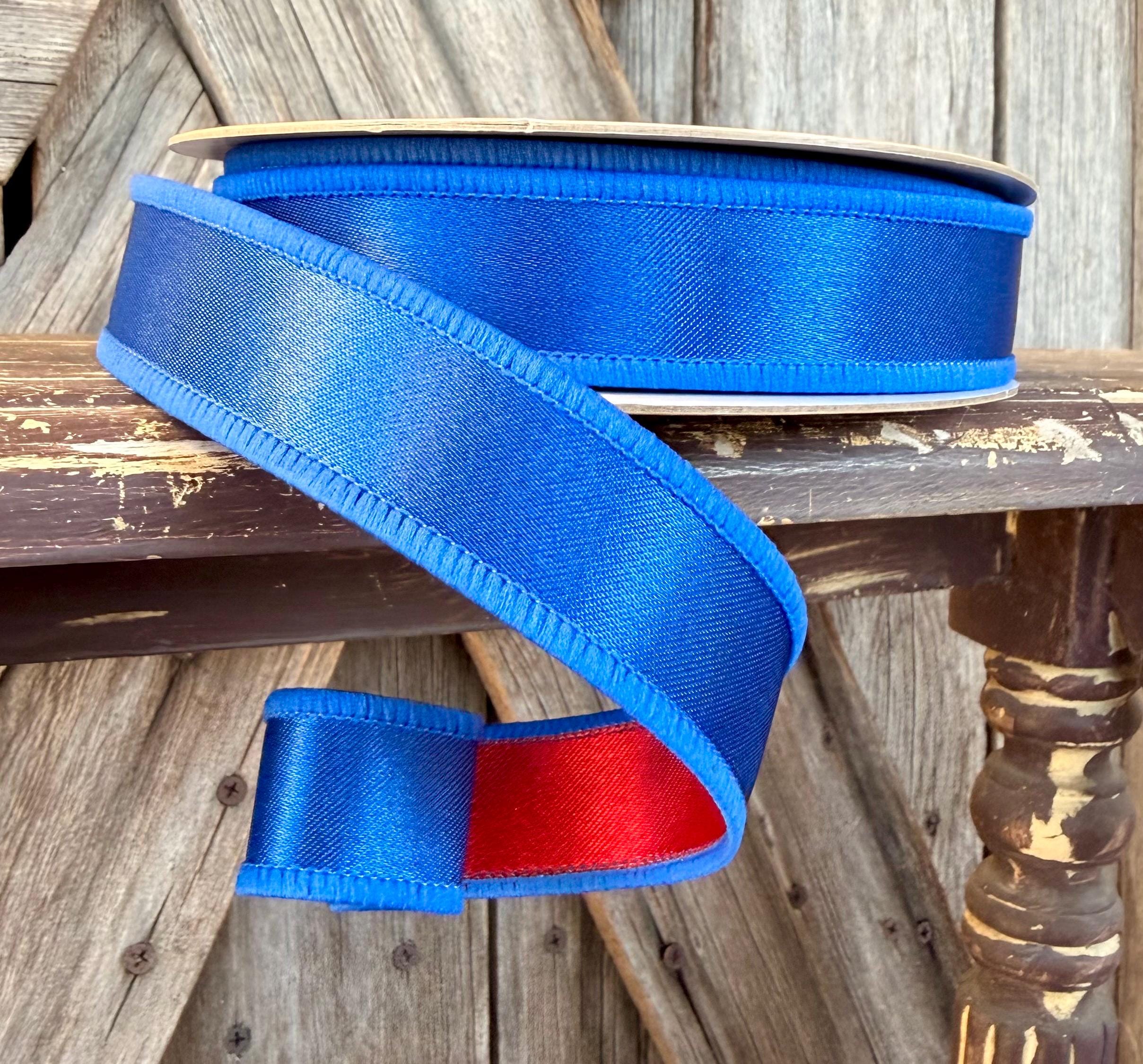 Royal Blue Red Satin Wired Ribbon 7/8 Inch