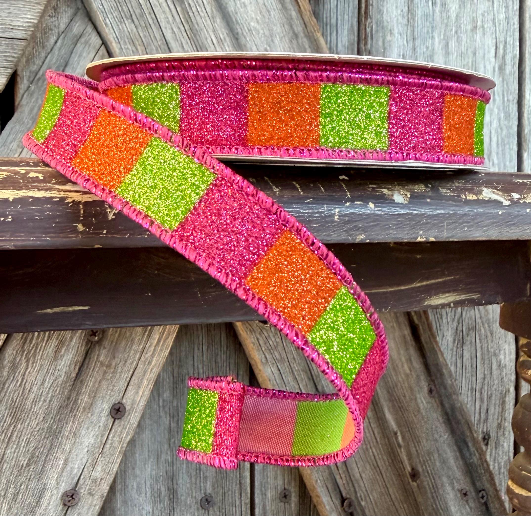 Hot Pink Lime Orange Wired Ribbon 5/8 Inch