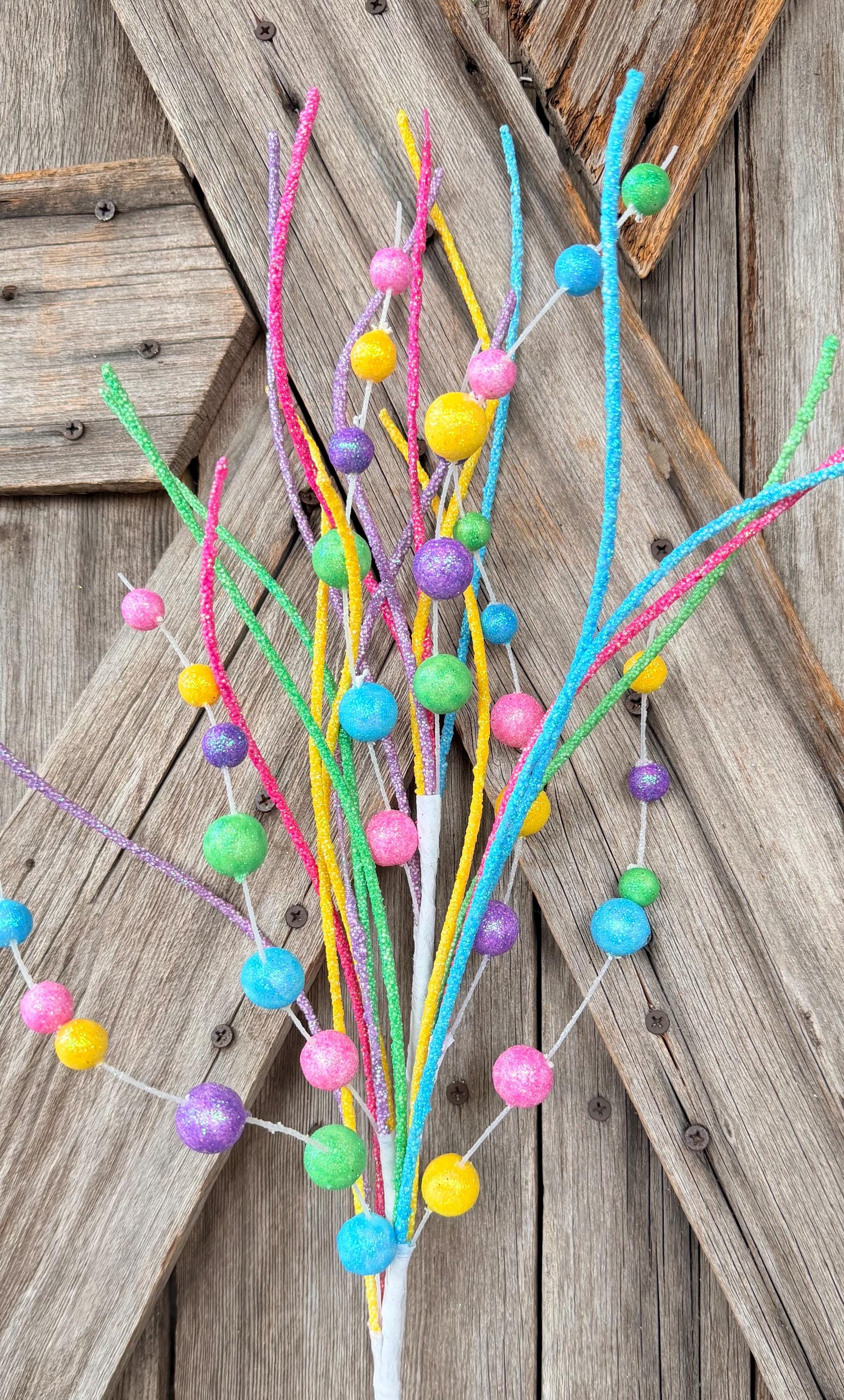 Pink Green Yellow Blue Ball Twig Spray