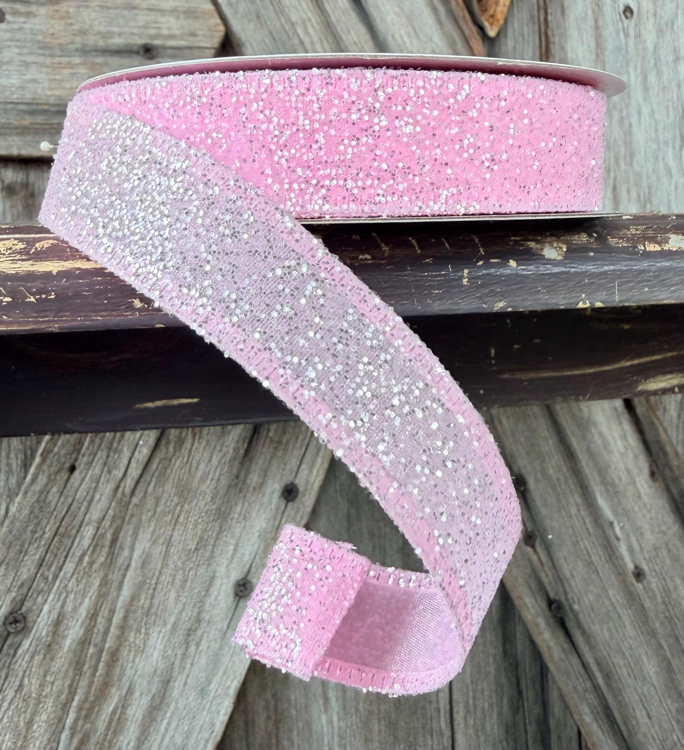 Pink Candy Glittered Wired Ribbon 7/8 Inch