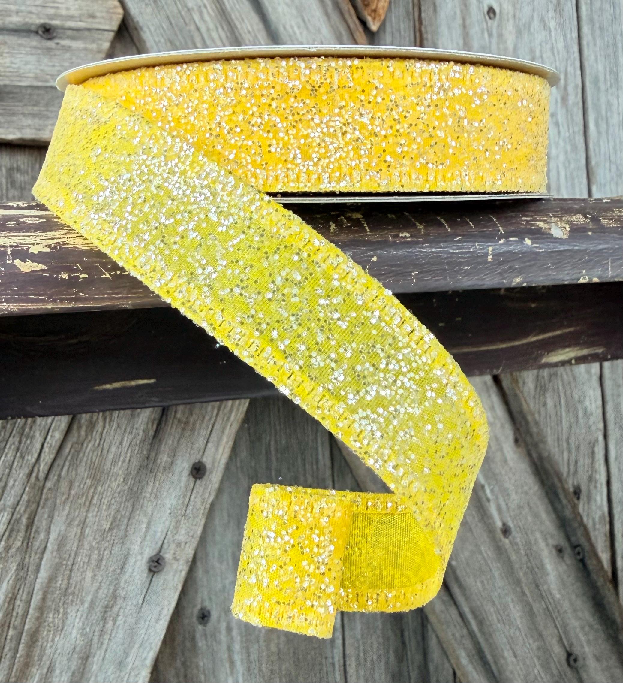 Yellow Candy Glittered Wired Ribbon 7/8 Inch