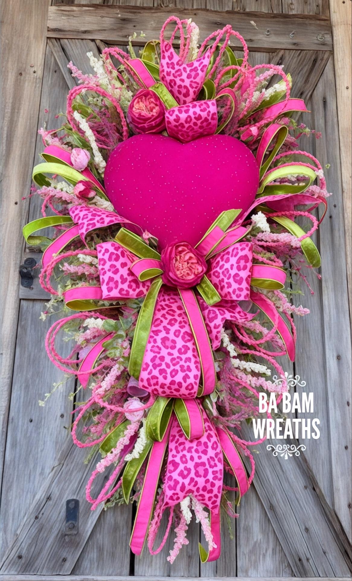 Valentine Wreath, Valentine Decor, Valentine Door, Love Wreath, Cheetah Decor, Heart Decor, Heart Wreath