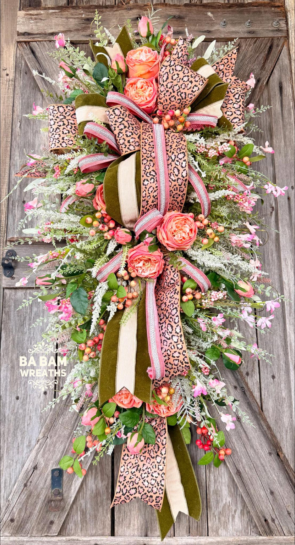 Spring Wreath, Spring Decor, Romantic Wreath, Cheetah Wreath, Everyday Wreath