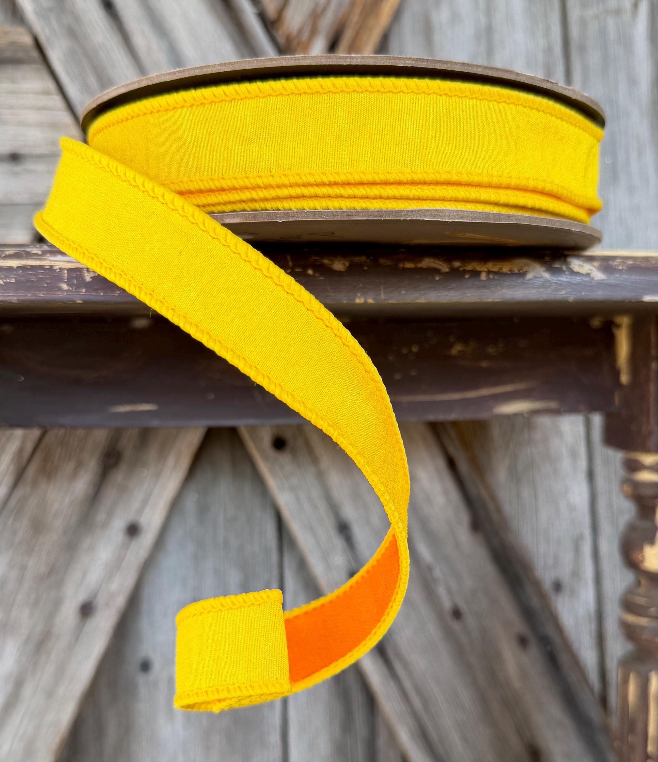 Orange Yellow Double Sided Wired Ribbon 1 Inch, 25 Yards